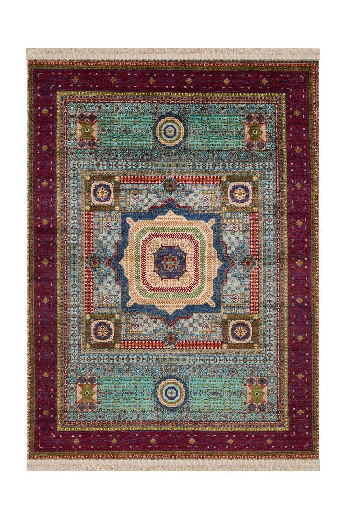 Memlük Koleksiyonu Renkli Etnik Motif Geleneksel Vintage Desen Dokuma Taban Dekoratif Halı memlük30
