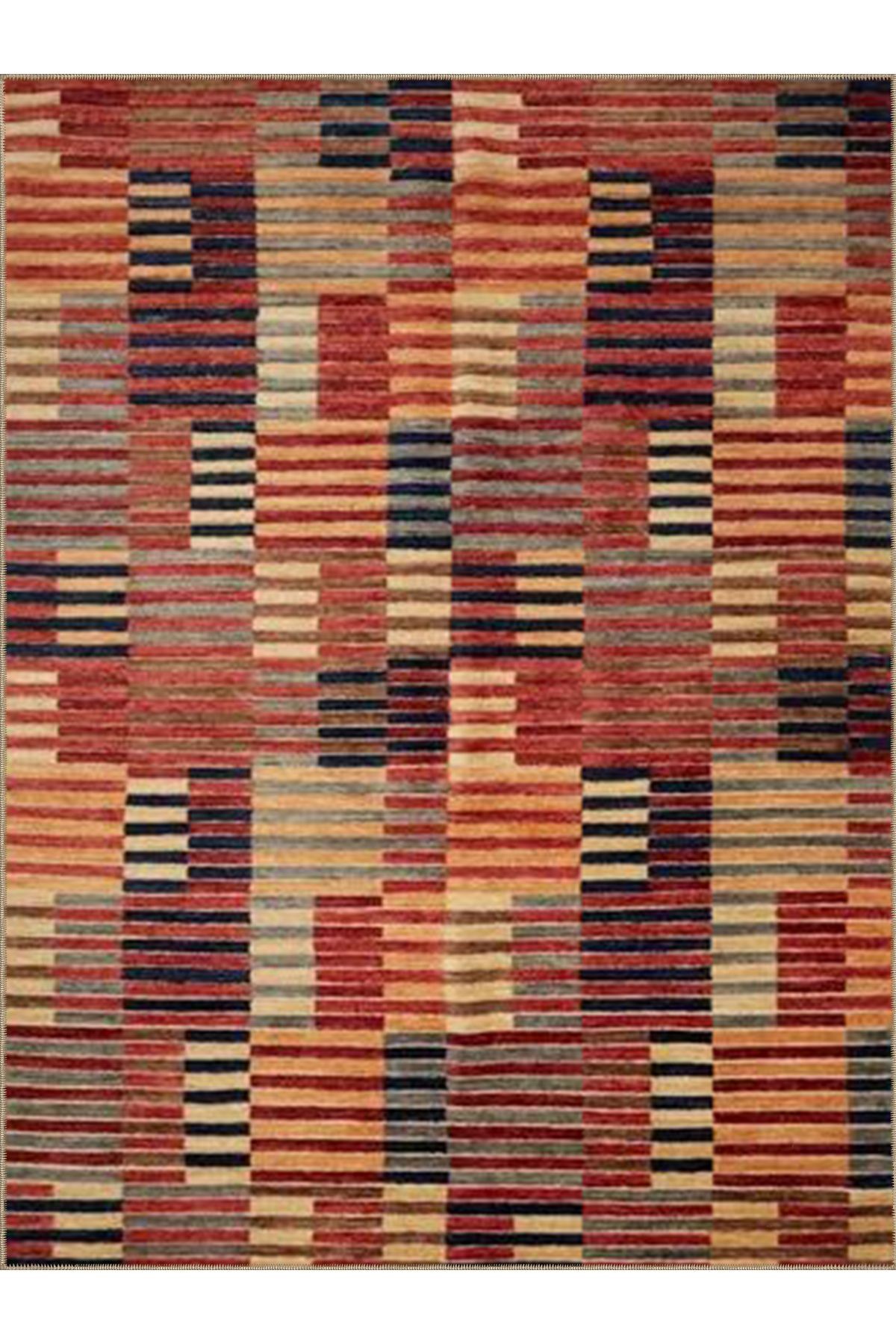 Ametist Serisi Çok Renkli Çizgili Patchwork Desenli Dokuma Taban Modern Dekoratif Halı ametist49