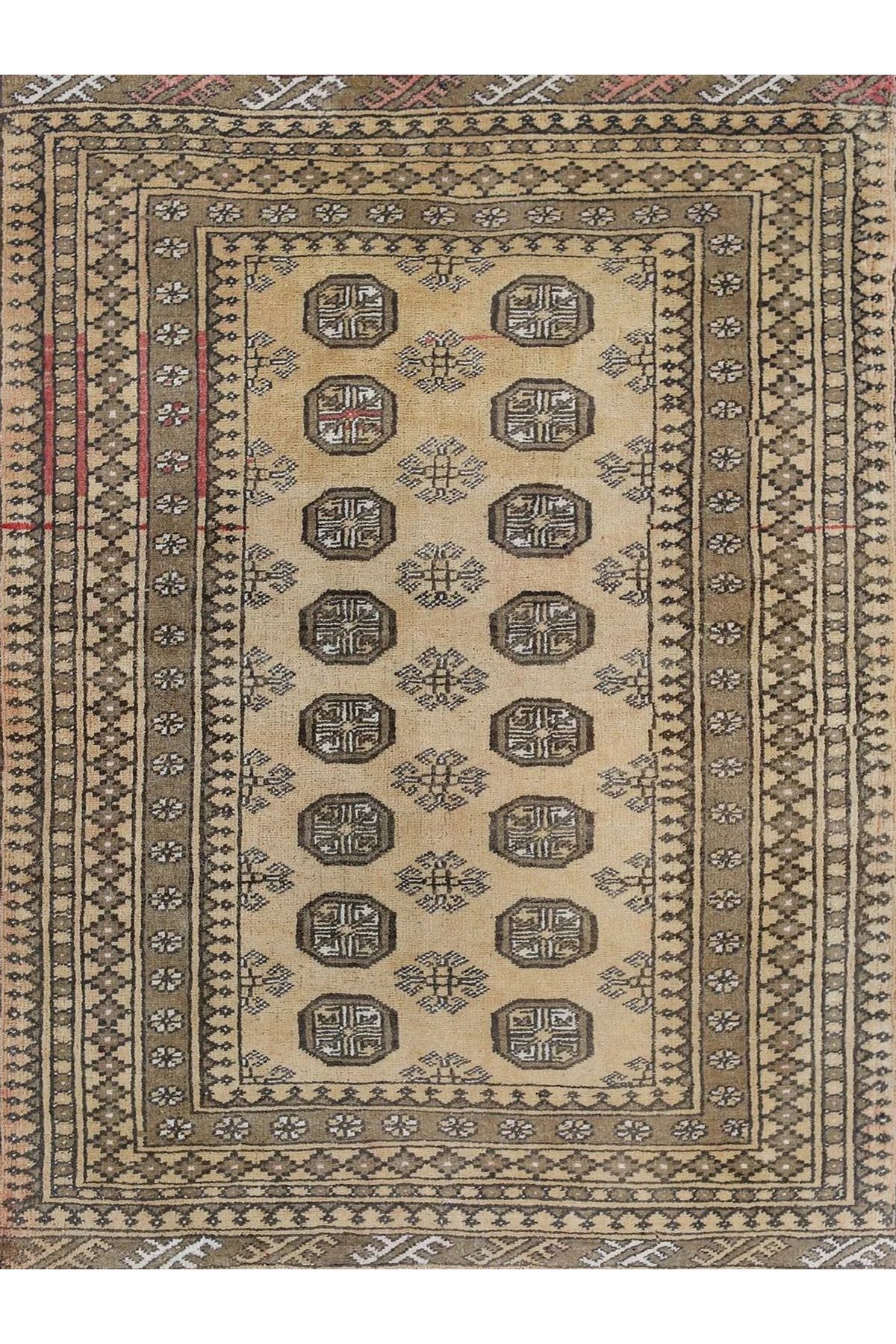 Mete Koleksiyonu Açık Kahve Temalı Bohem Detay Geleneksel Desenli Vintage Dekoratif Halı 27