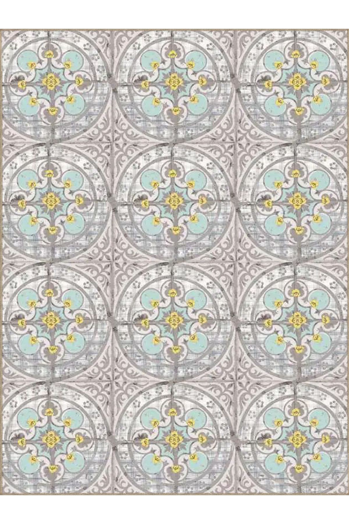 Tuğrul Koleksiyonu Gri Tonlar Çiçek Motifleri Desenli Dokuma Taban Modern Dekoratif Halı 11