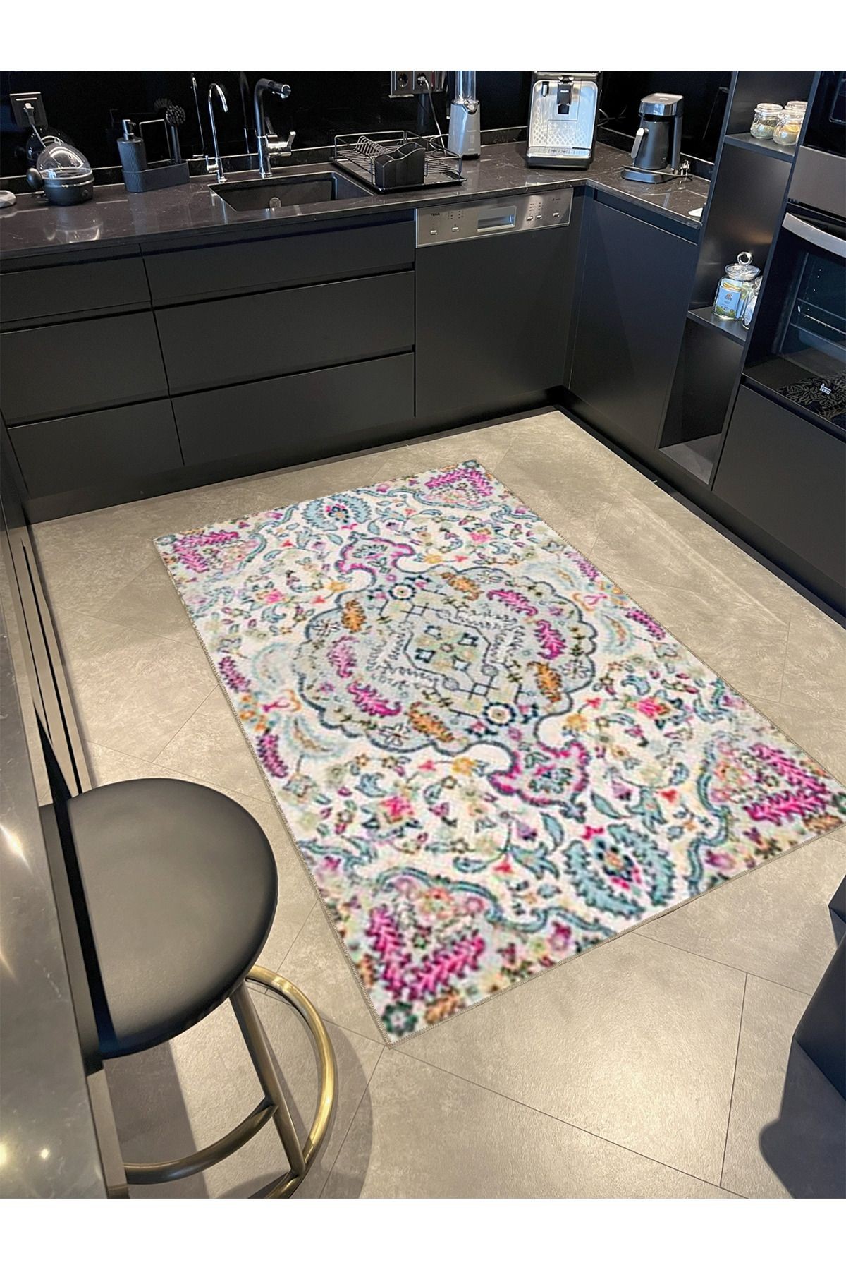 Açık Ton Çok Renkli Geleneksel Motif Desenli Vintage Dekoratif Halı 5001