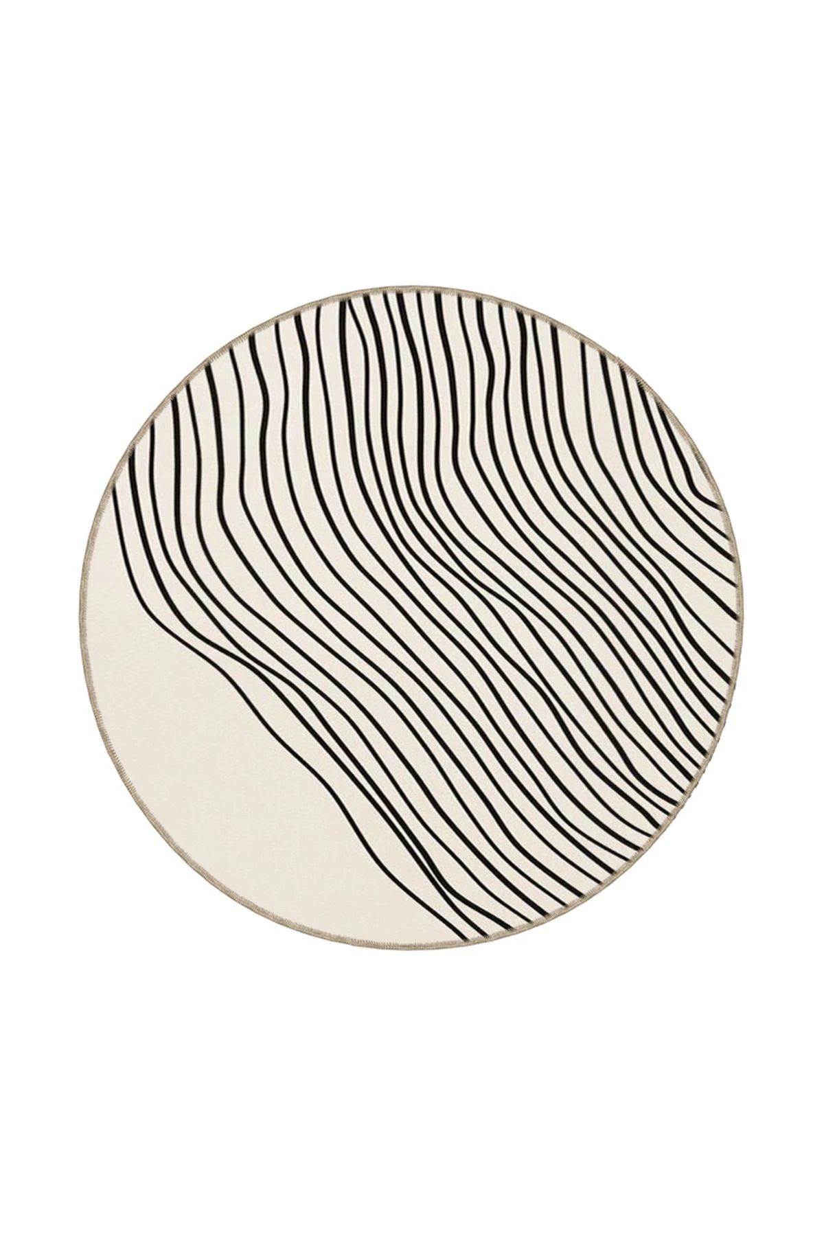 Krem Tonlu Çizgili Desenli Dekoratif ve Yıkanabilir Halı miravip9265