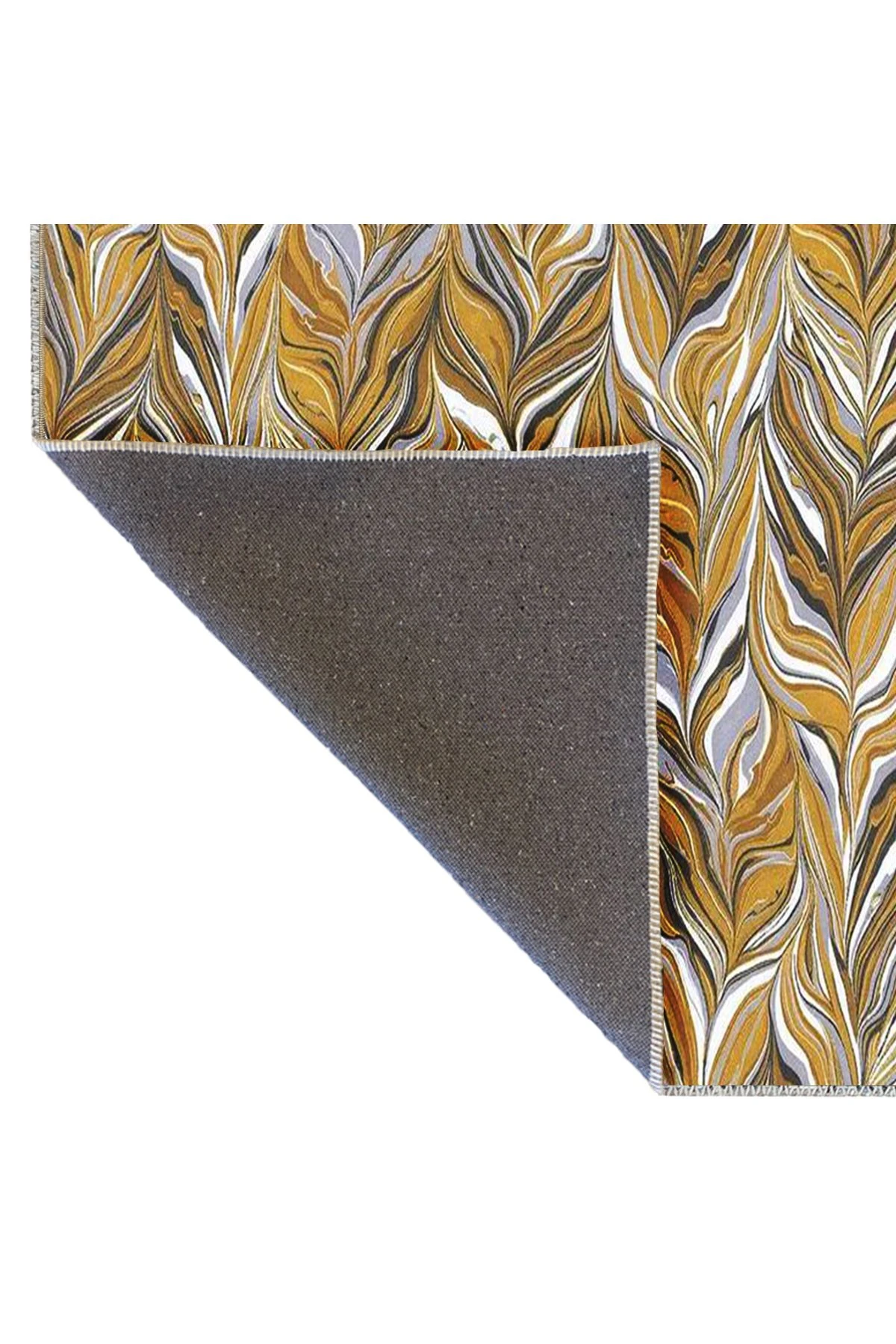 Tuğrul Koleksiyonu Sarı Tonlarda Soyut Ebruli Sanat Desenli Dokuma Taban Modern Dekoratif Halı 26