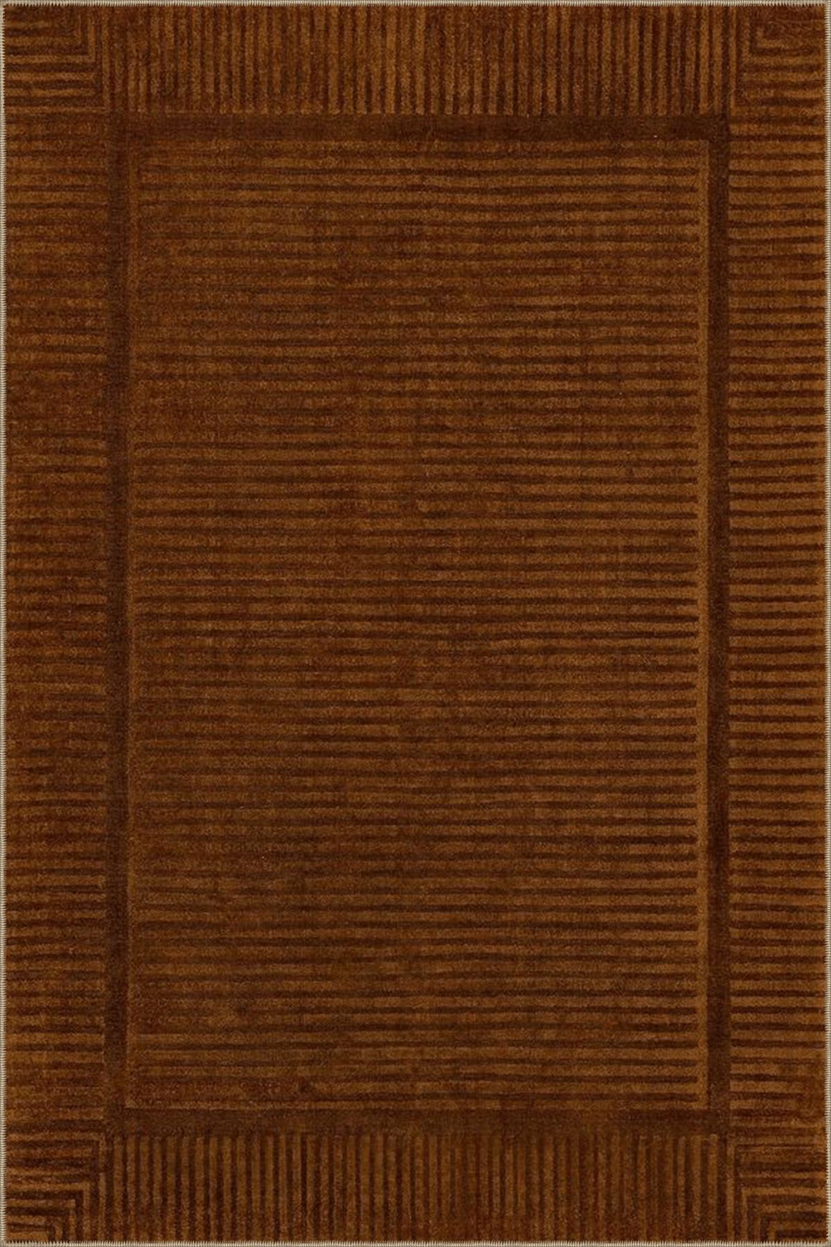 Kahverengi Temalı Çizgi Şerit Desenli Vintage Dekoratif Halı 4632