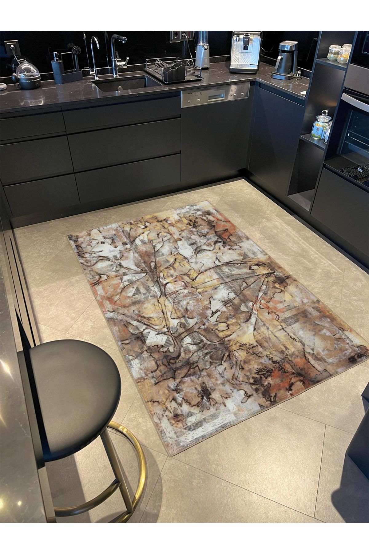 Kahverengi Boyalı Temalı Desenli Dokuma Taban Halı ve Yıkanabilir Halı miravip10072