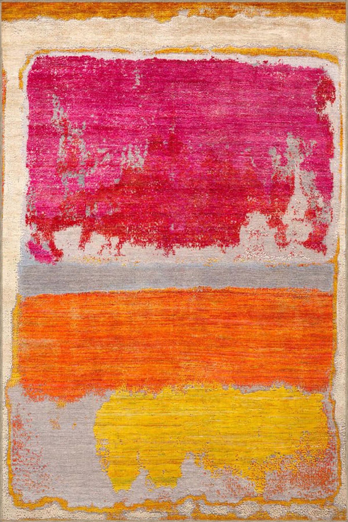 Pembe ve Sarı Renkli Desenli Dokuma Taban miravip653