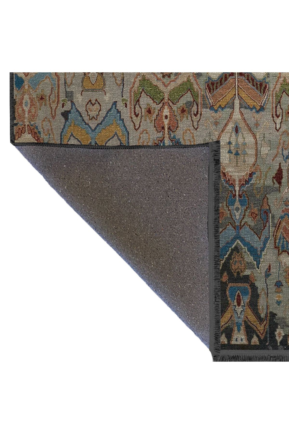 Çok Renkli Motifli Etnik Desenli Saçaklı Vintage Dekoratif Halı 3140