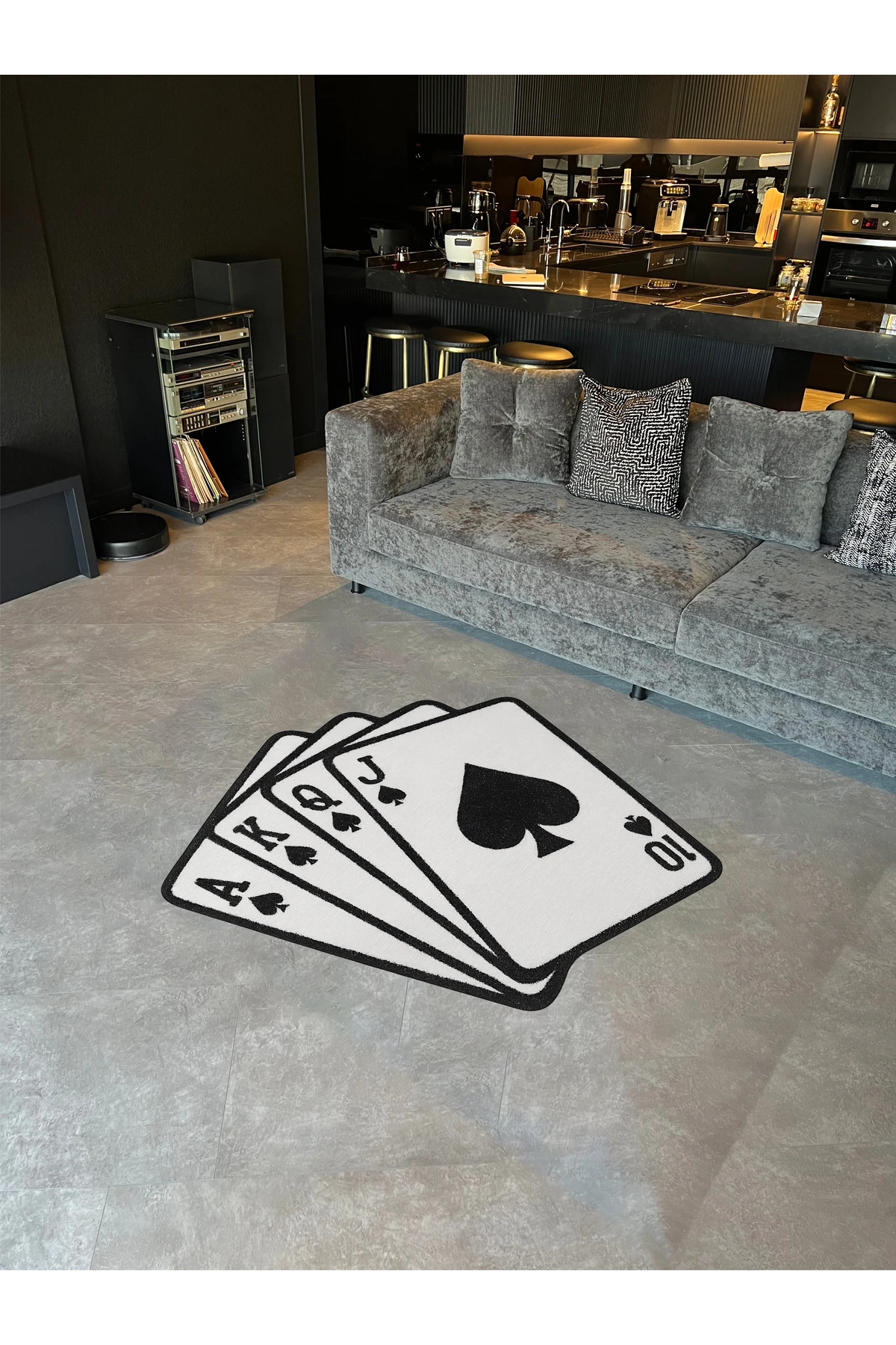 MOSSO İskambil Kartları Desenli Dokuma Taban Modern Dekoratif Halı mosso349