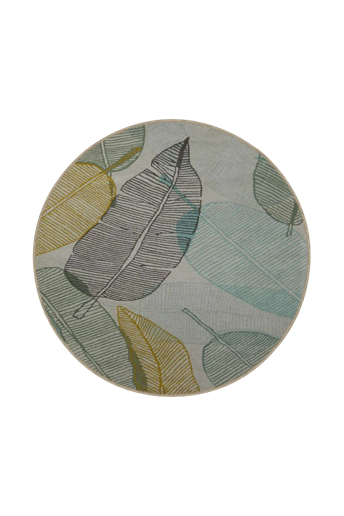 Yeşil ve Gri Renkli Yapraklı Desenli Dokuma Taban Halı miravip313