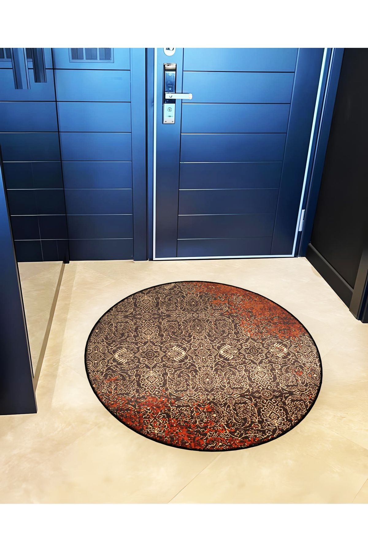 Mira Yuvarlak Kahve Tonlarda Antik Desen Detaylı Dokuma Taban Modern Dekoratif Halı 5707