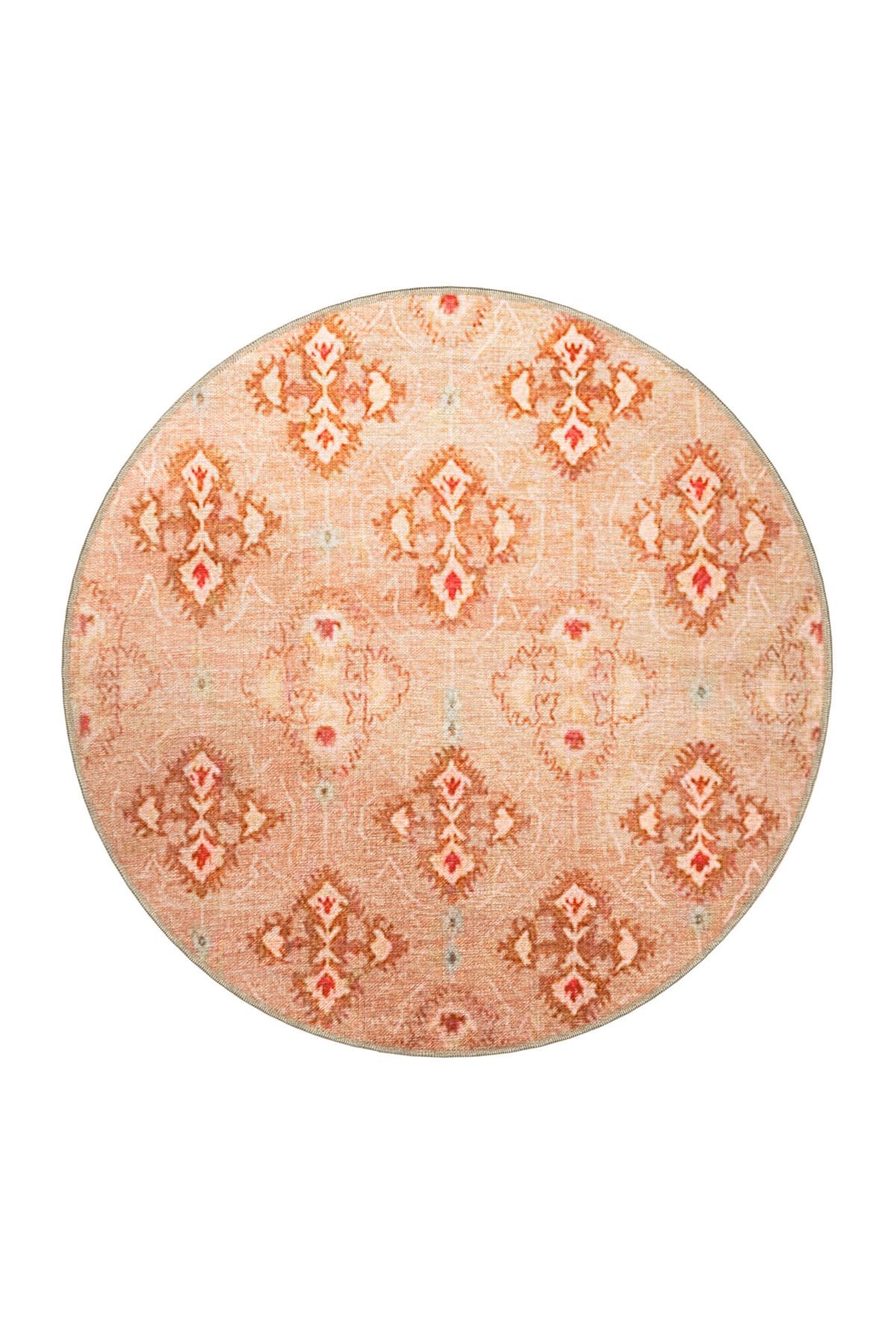 Kahverengi Temalı Geleneksel Motif Desenli Saçaklı Vintage Dekoratif Halı 3197