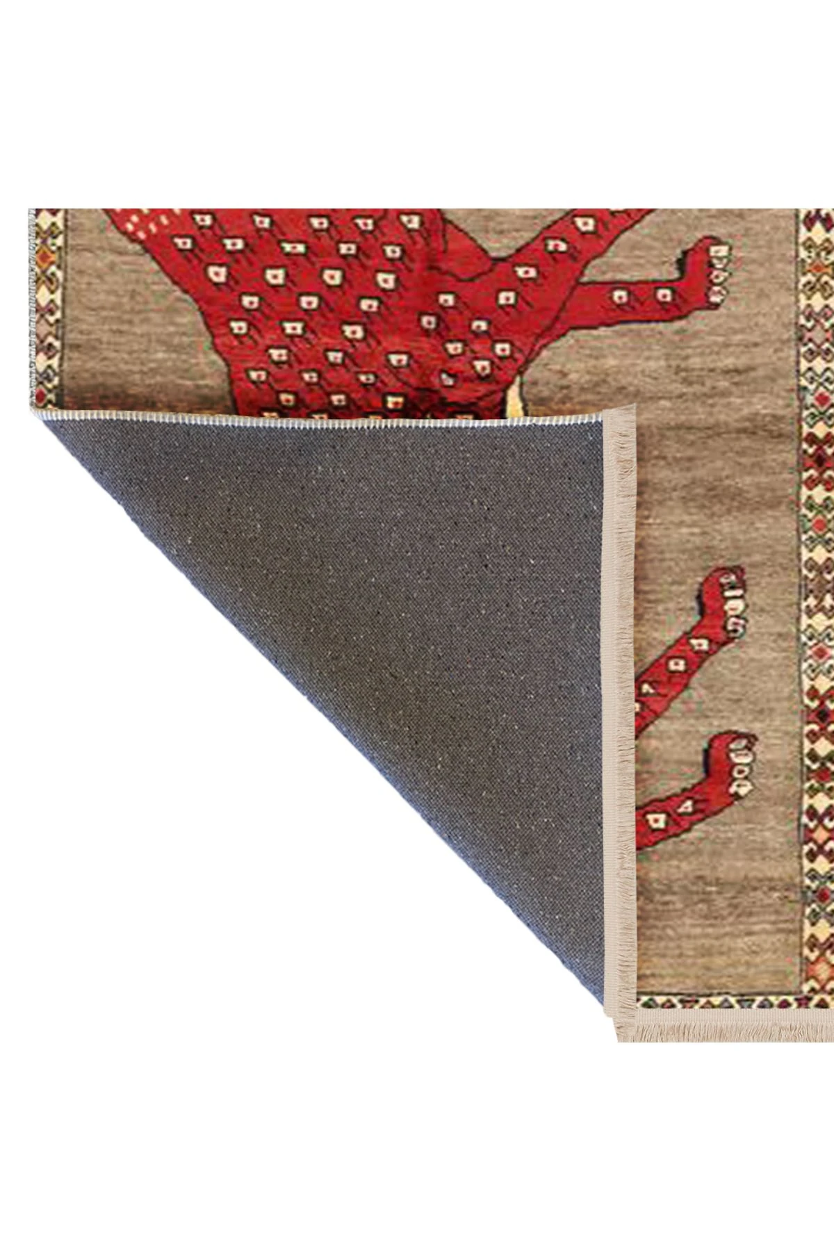 Özge Koleksiyonu Kırmızı Bej Hayvan Desenli Dokuma Taban Modern Dekoratif Halı özge34