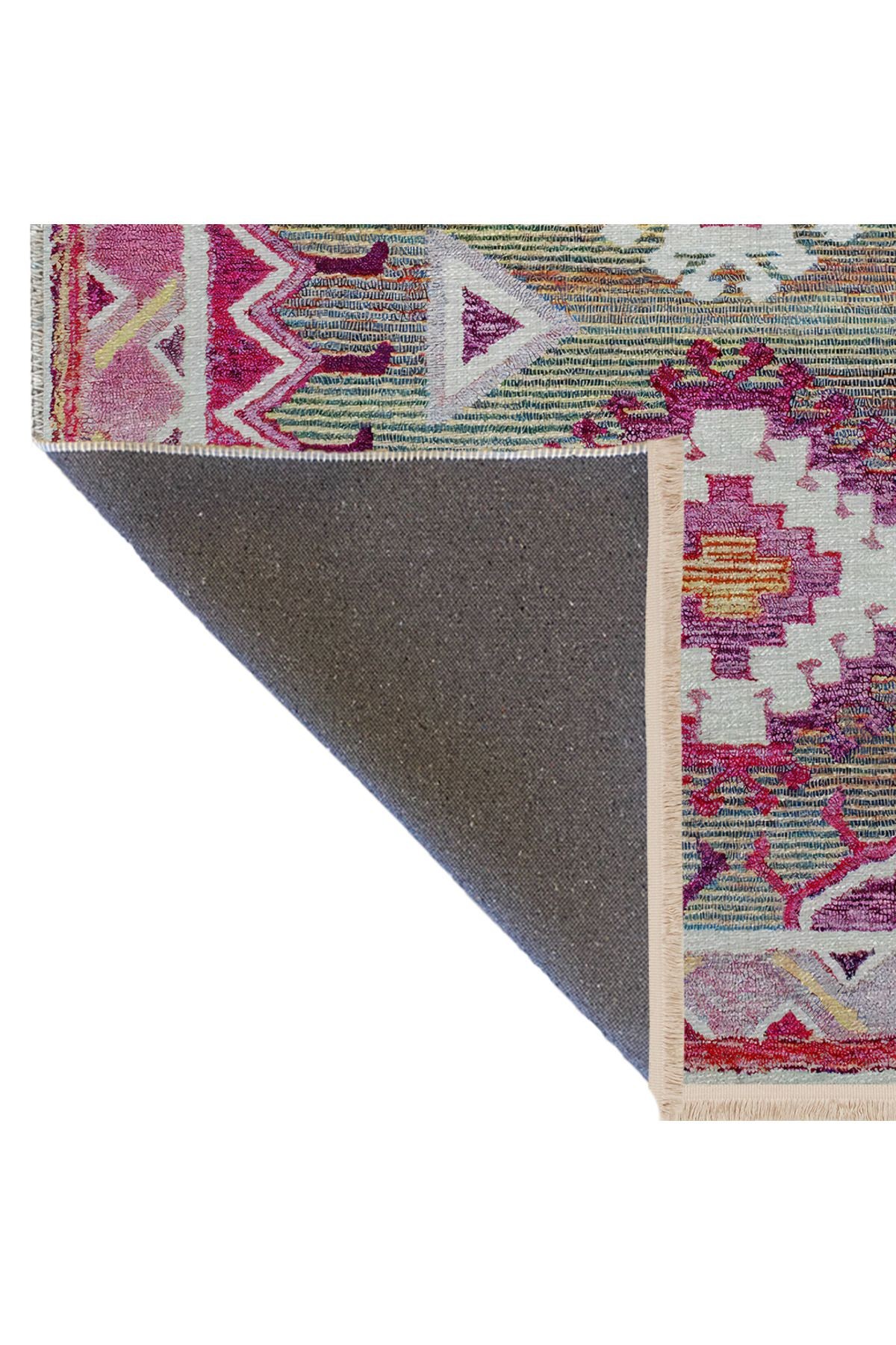 Gri Pembe Temalı Hasır Tasarım Geleneksel Motif Desenli Vintage Dekoratif Halı 2659