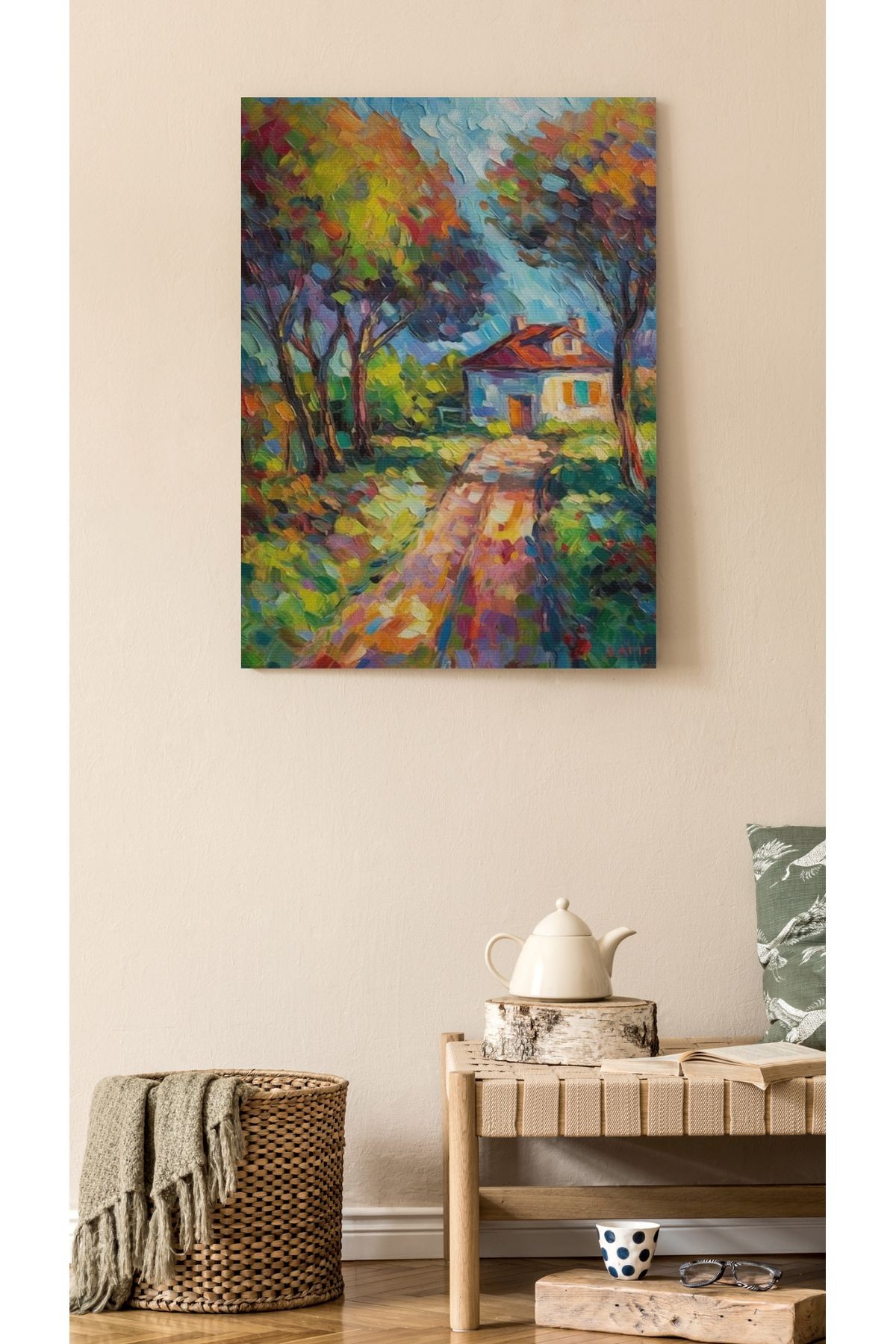 Kanvas Tablo Ev Temalı Orman Doğa Çiçek Desenli Modern Tablo