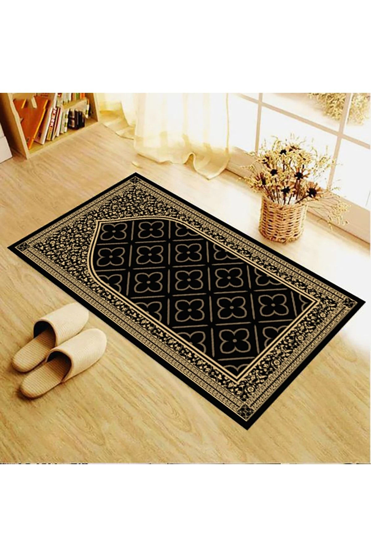 Kahverengi Çiçek Ve Geometrik Desenli Seccade 70x120