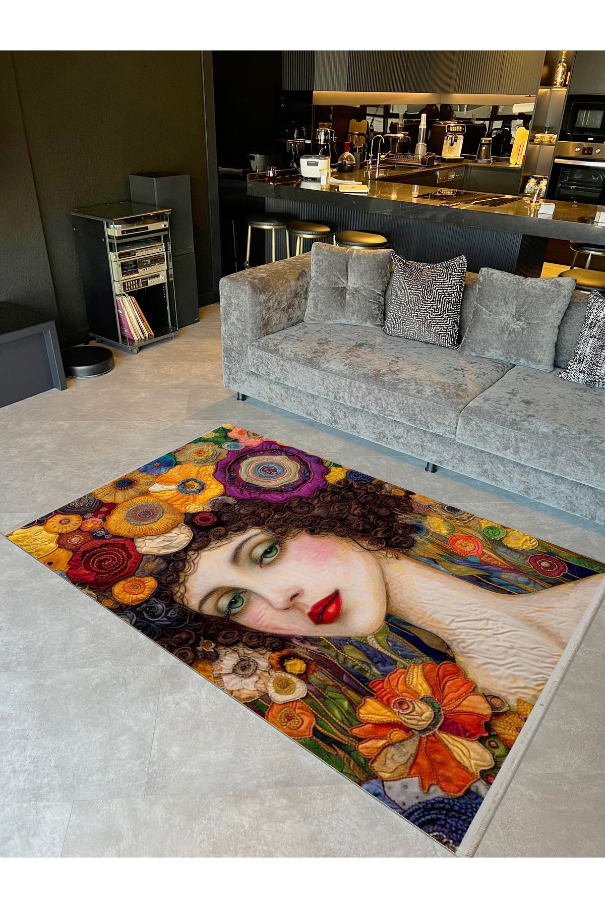 Özge Koleksiyonu Çiçek Saçlı Kadın Desenli Dokuma Taban Modern Dekoratif Halı özge48