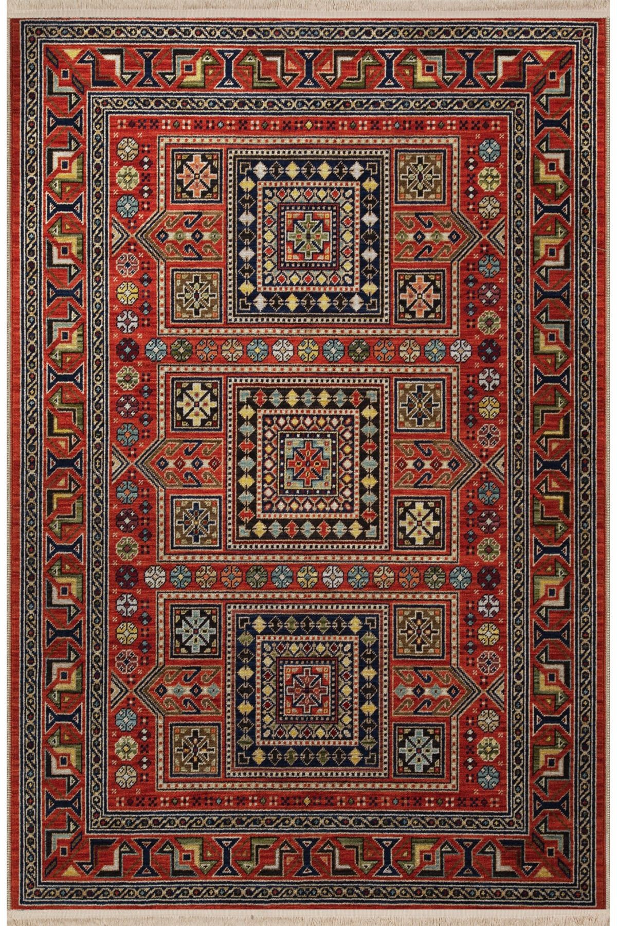 Kırmızı Temalı Geleneksel Motif Etnik Desenli Kreatif Vintage Dekoratif Halı 2802