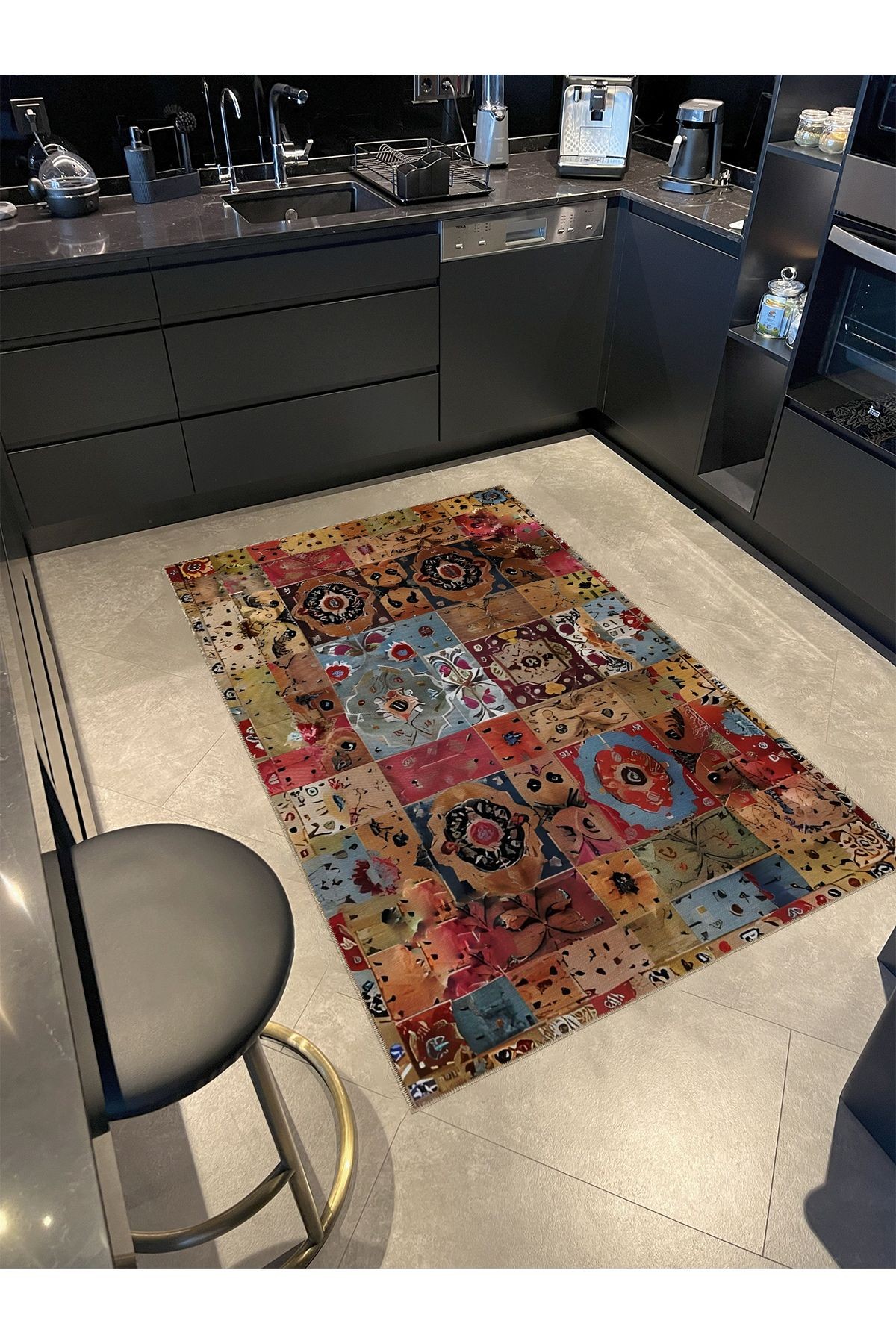 Patchwork Çok Renkli Antik Tasarım Serisi Desenli Dekoratif Halı antik77