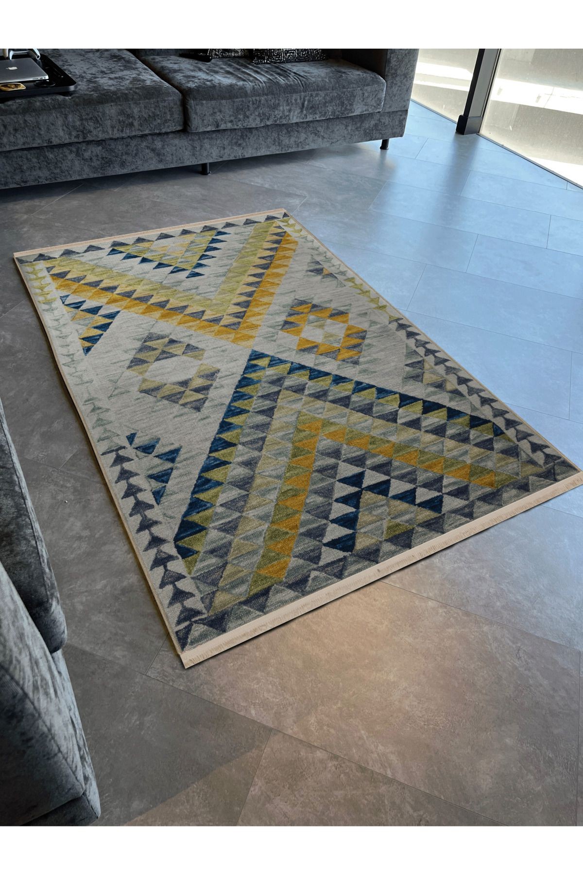 Açık Ton Çok Renkli Geometrik Desenli Kreatif Vintage Dekoratif Halı 2814