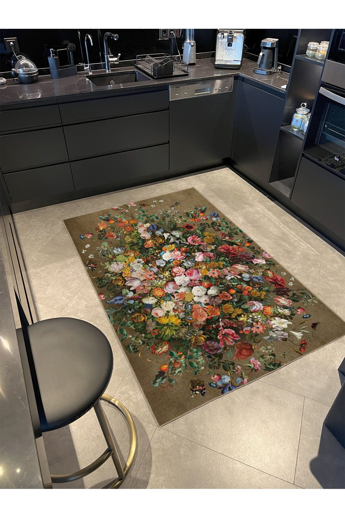 Kahverengi Temalı Çok Renkli Çiçekli Dokuma Taban miravip840