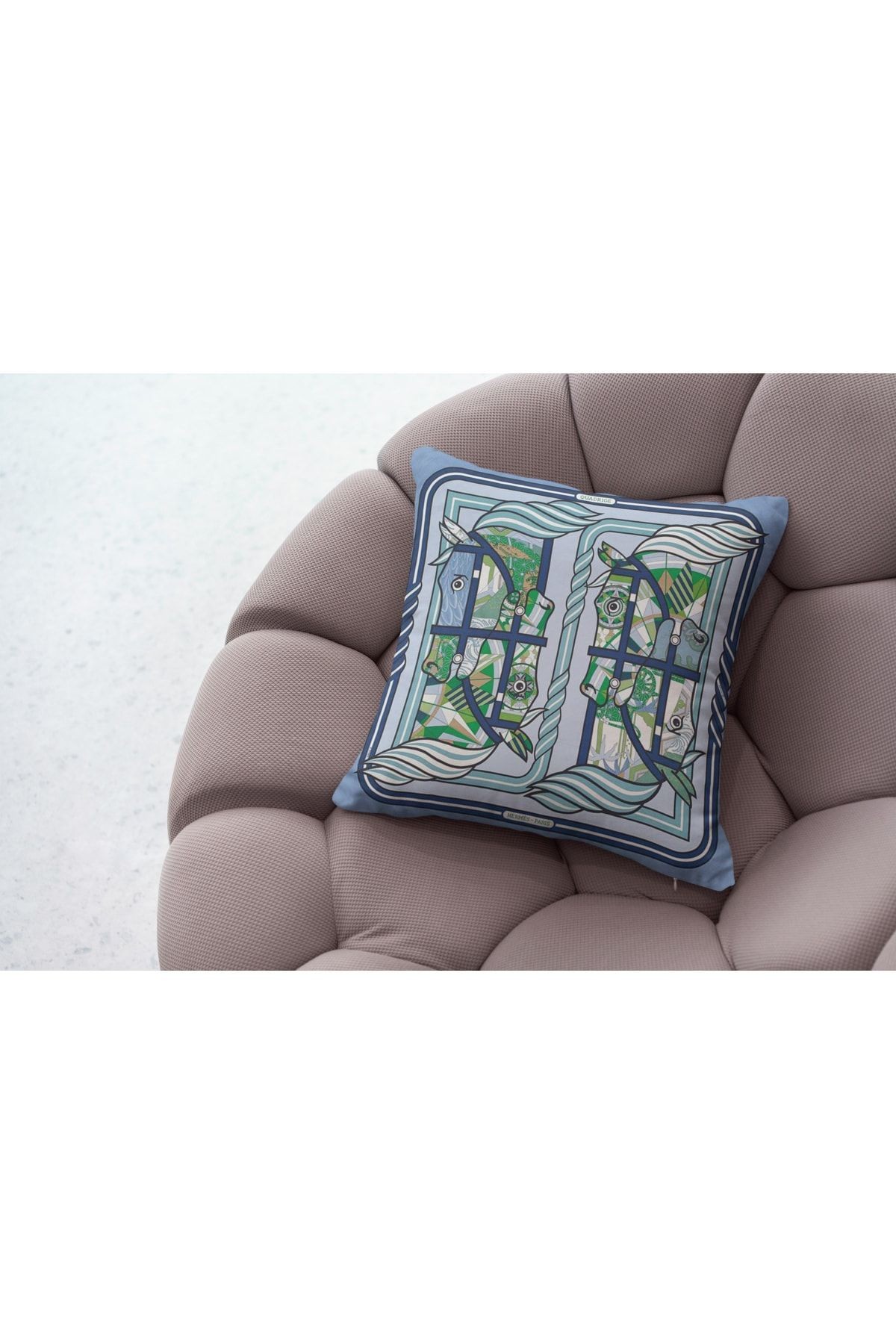 Kırlent Açık Mavi Yeşil Atlar Temalı Pillow47