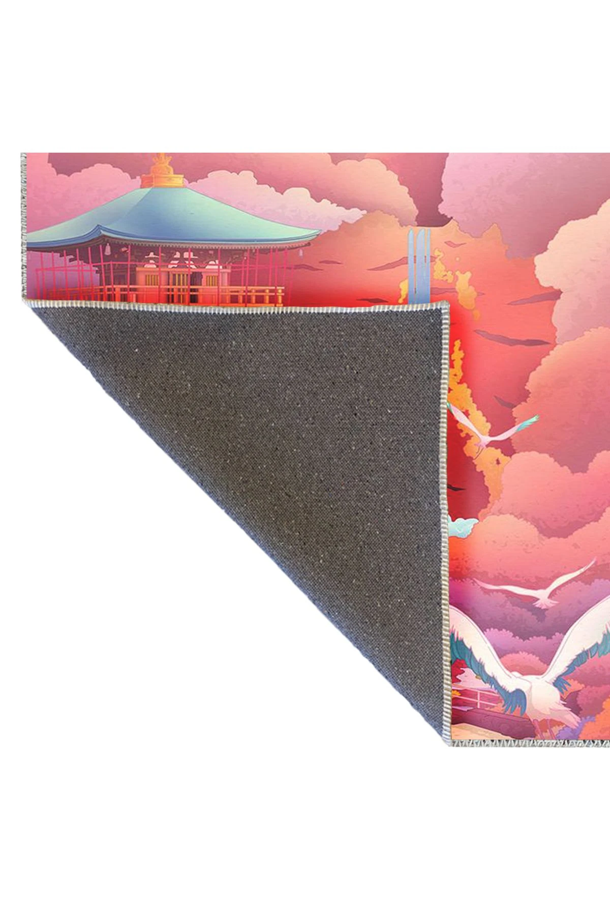 Buse Koleksiyonu Çok Renkli Japon Pagoda Desenli Dokuma Taban Modern Dekoratif Halı buse30