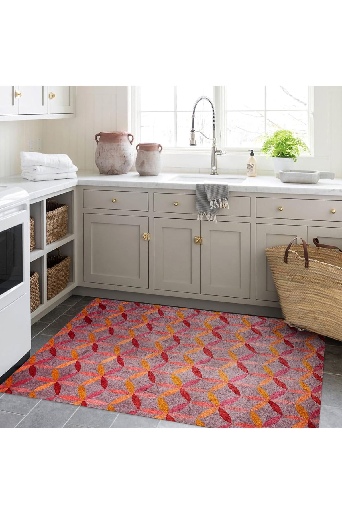 Mete Koleksiyonu Turuncu Tonlar Geometrik Şekiller Desenli Modern Dekoratif Halı 49