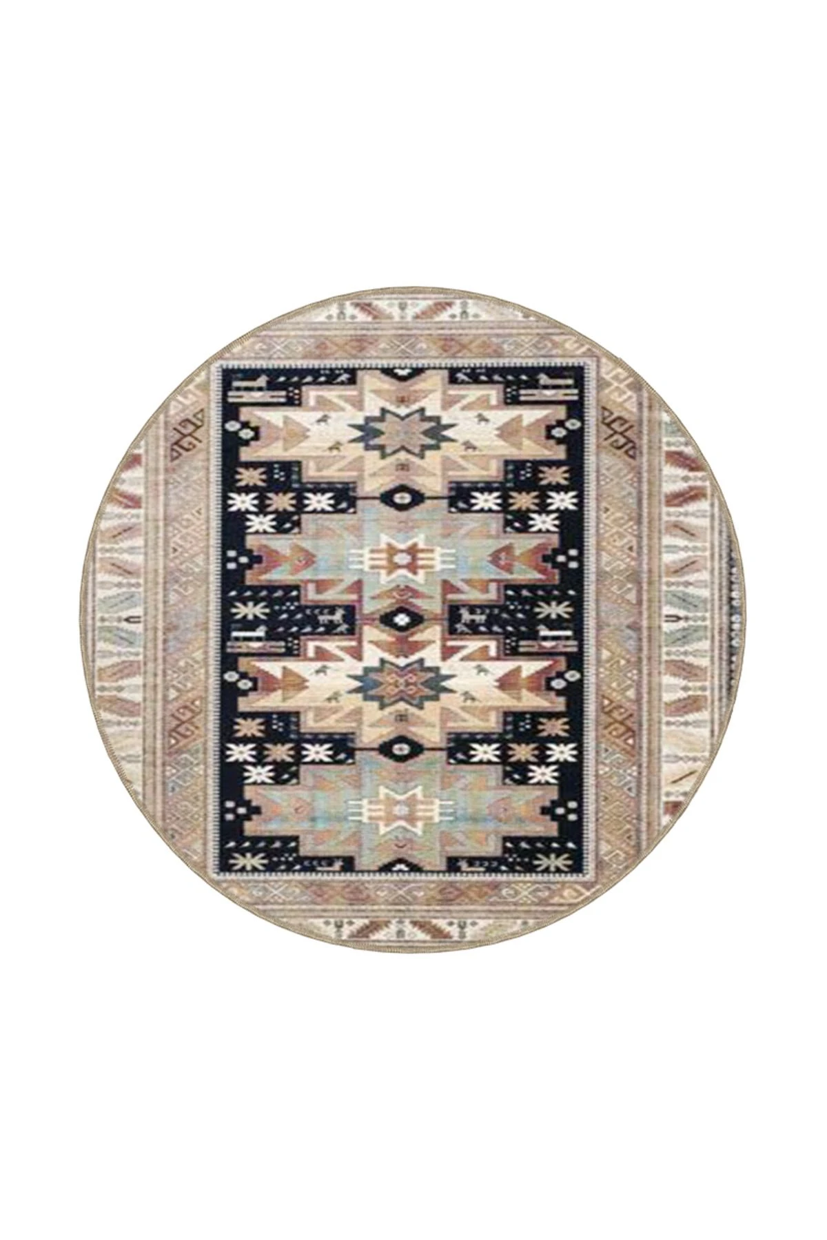 Krem Geometrik Modern Yıkanabilir Pamuklu Dekoratif Halı miravip8168