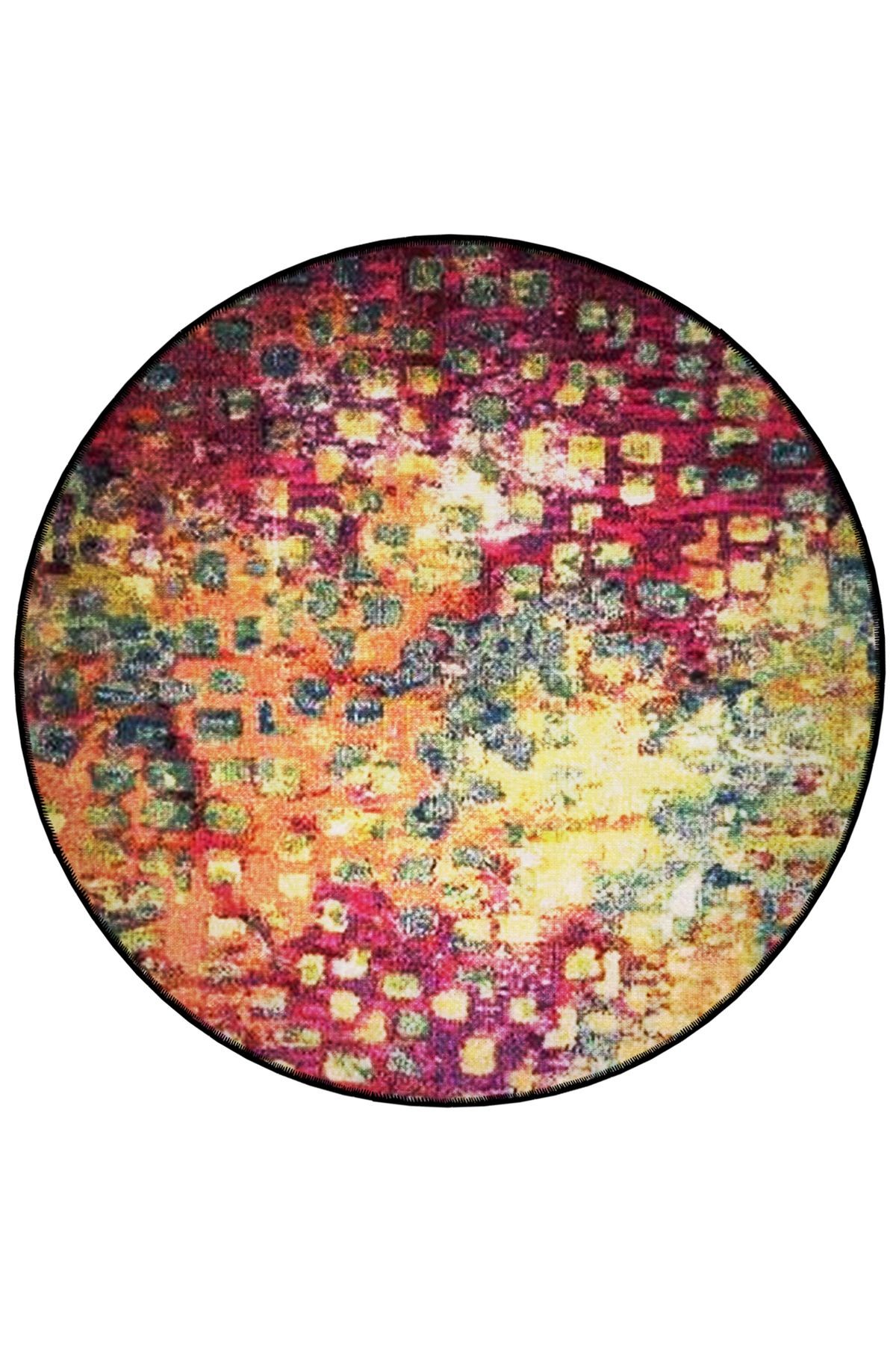 Çok Renkli Soyut Nokta Desenli Yuvarlak Dokuma Taban Modern Dekoratif Halı 6166