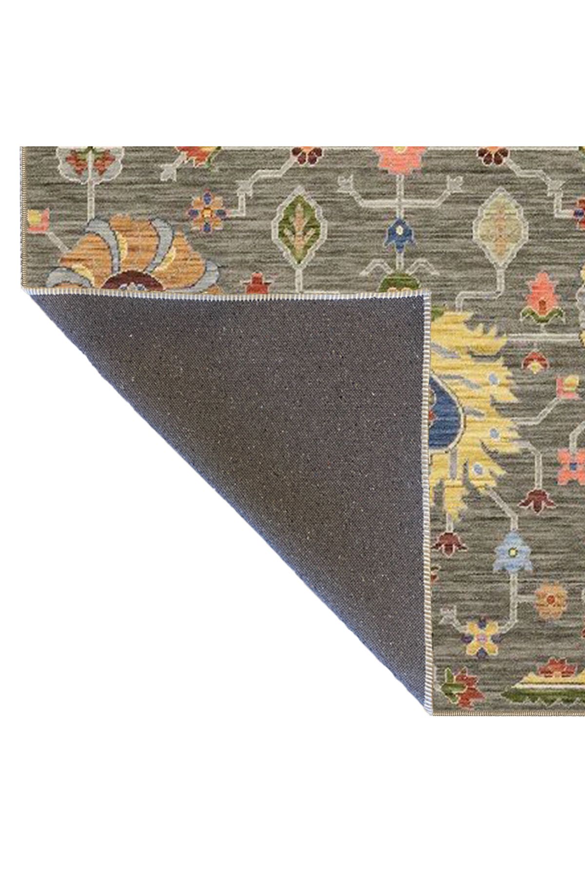 Gri Temalı Çok Renkli Motifli Etnik Çiçek Desenli Vintage Dekoratif Halı 3924