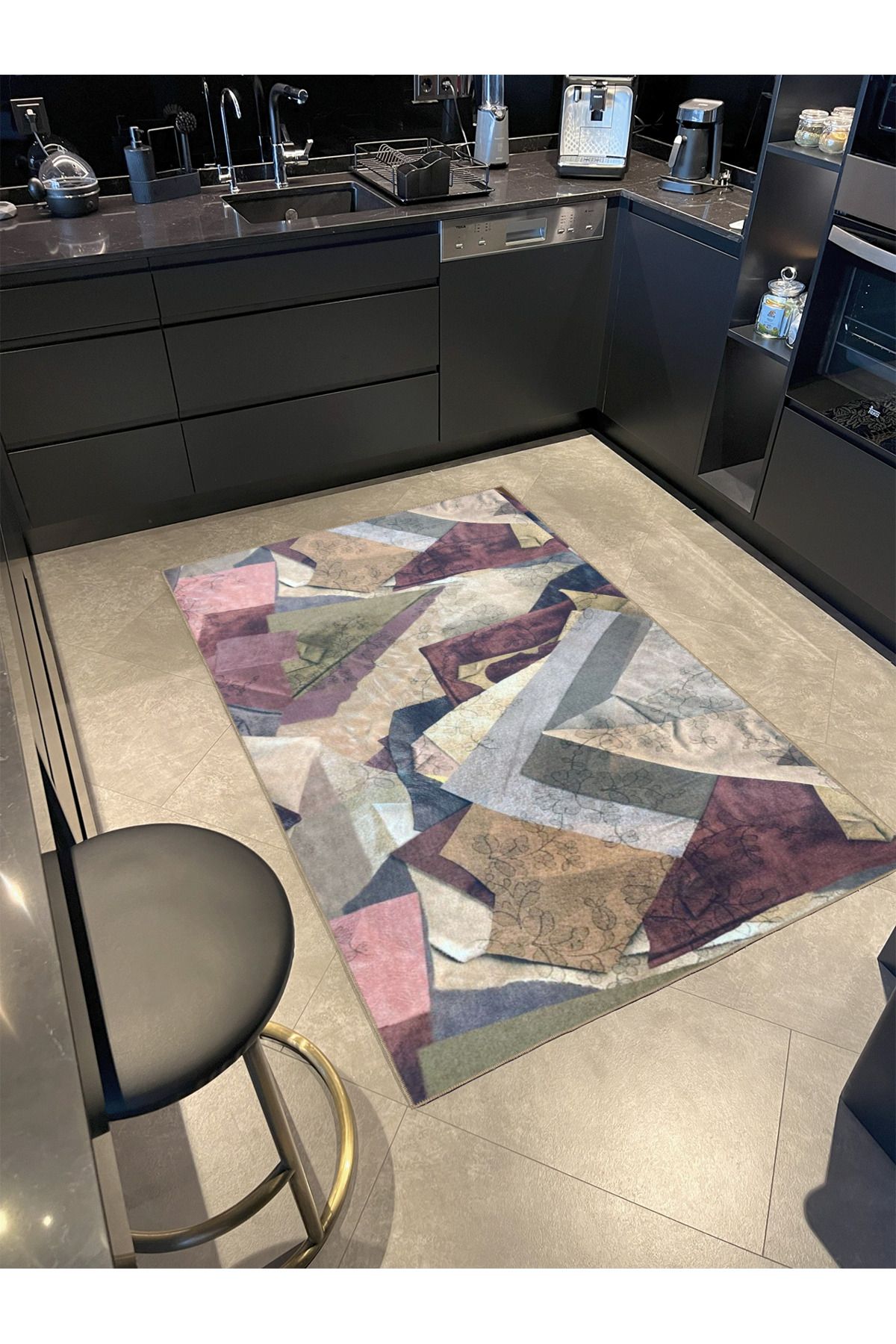 Soyut Gri Renkli Pastel Çizgili Modern Dokuma Taban Halı miravip137