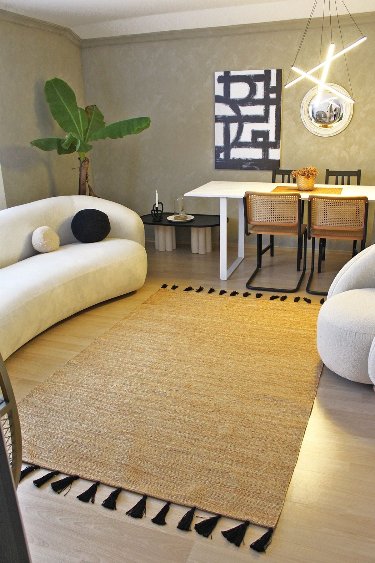 Moroccan 9001 Siyah Püsküllü Bohomian Ve Modern Kilim