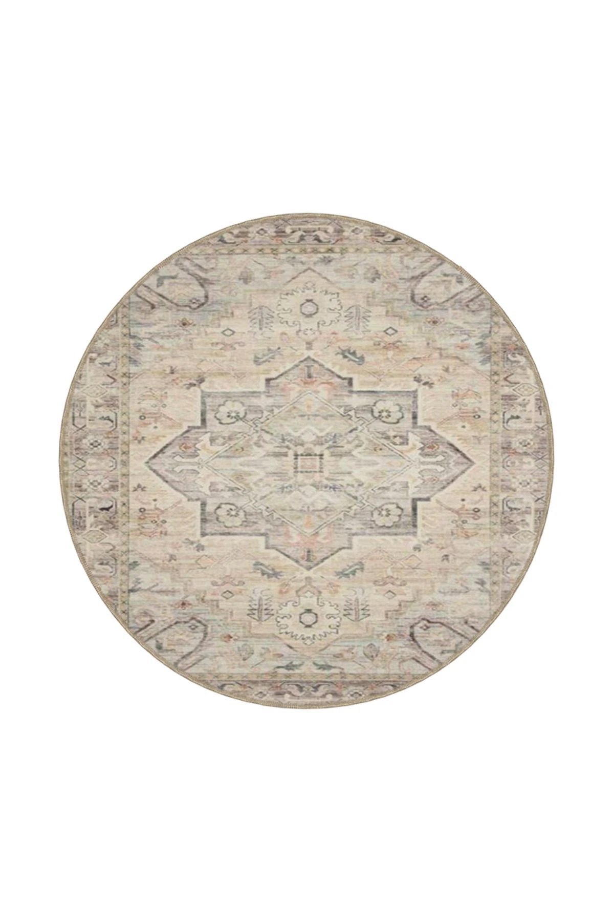 Soft Krem Geleneksel Geometrik Çiçekli Desenli Dokuma Taban Halı ve Yıkanabilir Halı aloha154