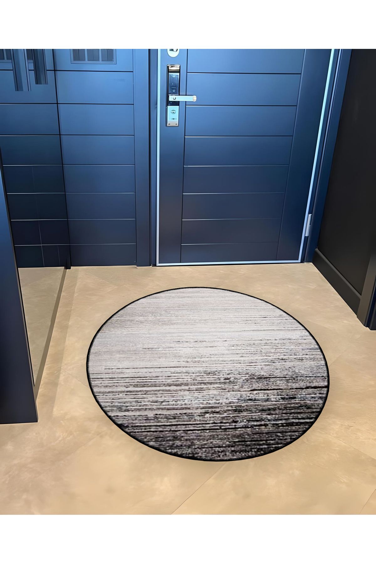 Mira Yuvarlak Beyaz Siyah Çizgi Detaylı Dokuma Taban Modern Dekoratif Halı 5592