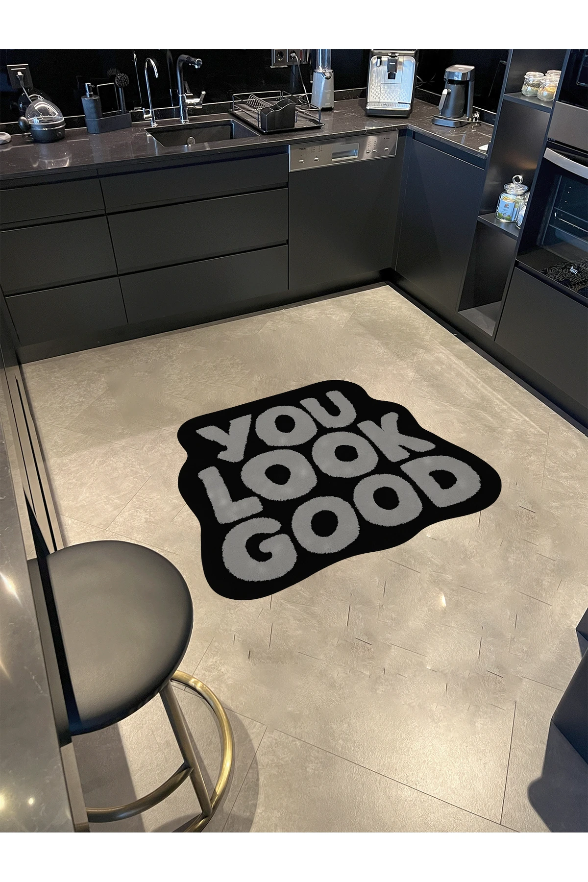 MOSSO You Look Good Yazı Desenli Dokuma Taban Modern Dekoratif Halı mosso348