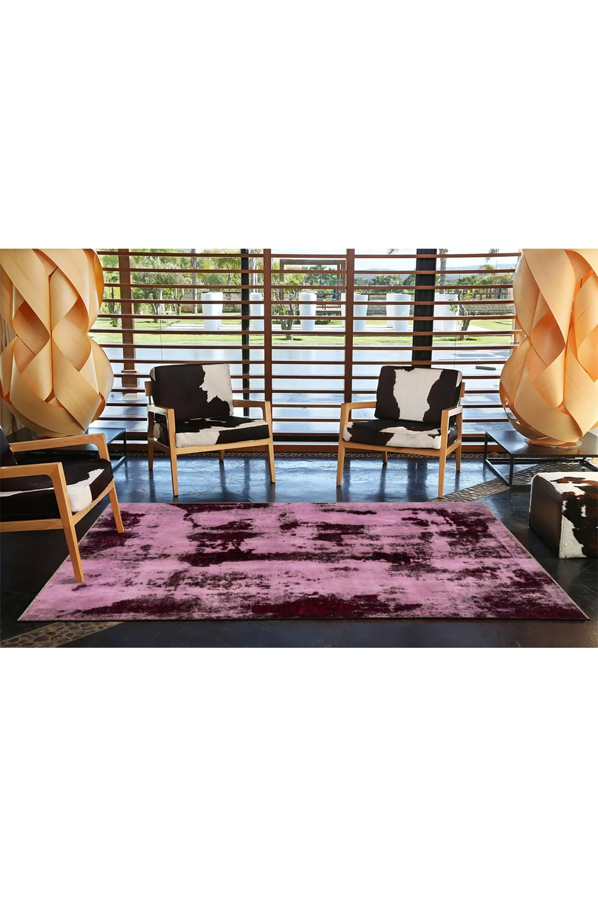 Pembe Temalı Abstract Soyut Desenli Kreatif Modern Dekoratif Halı 4791