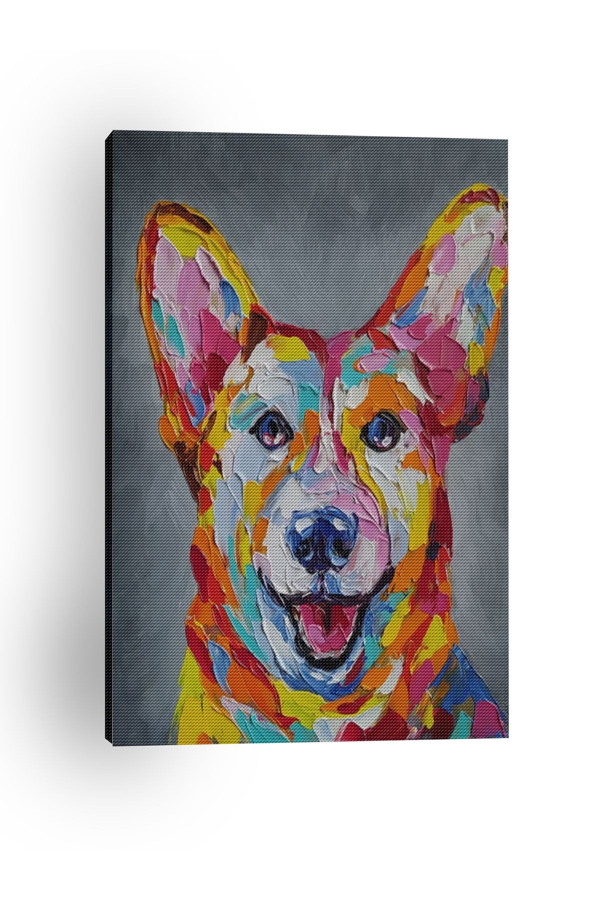 Kanvas Tablo Gülen Köpek Desenli Renkli Temalı Modern Tablo