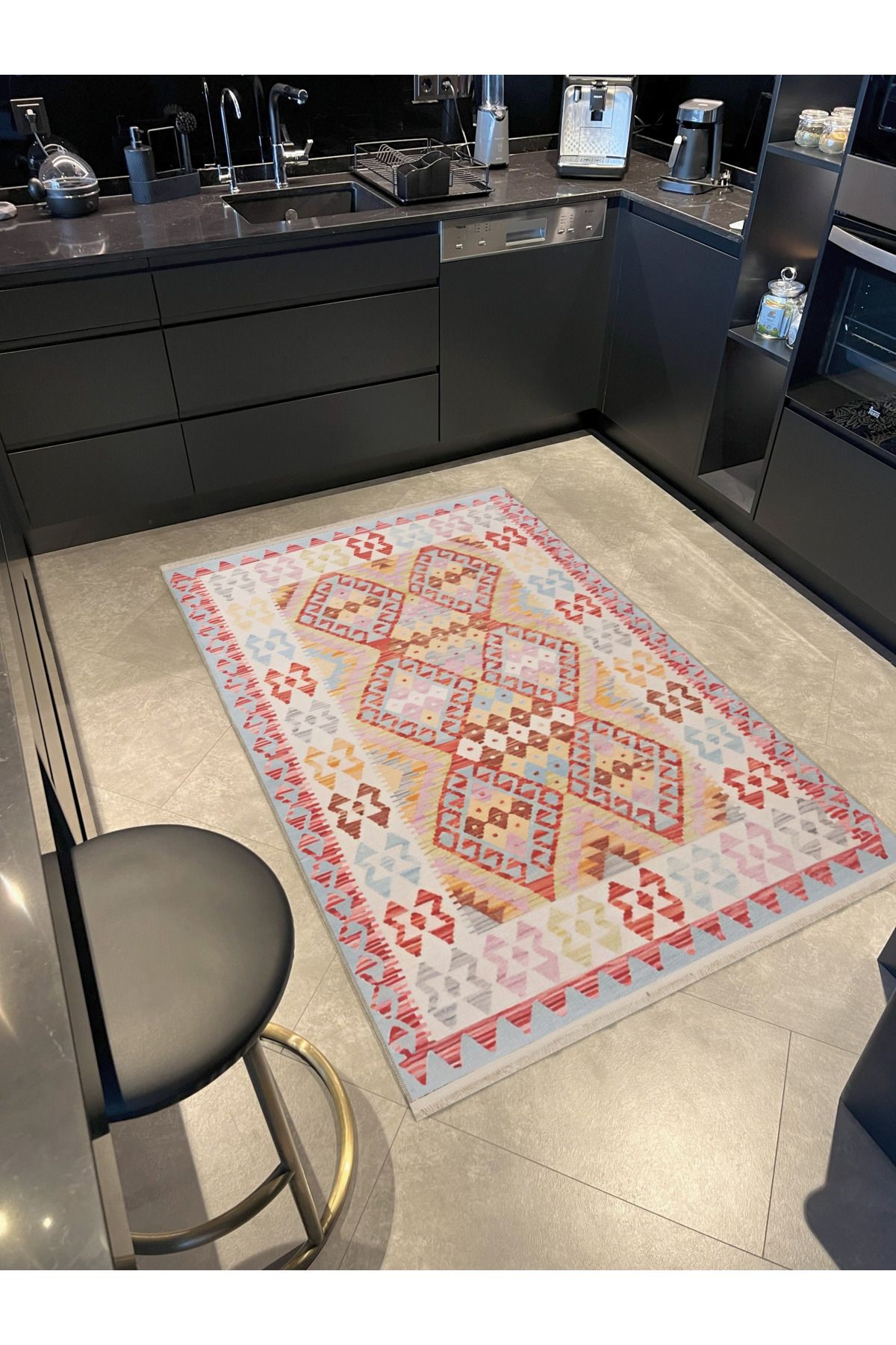 Çok Renkli Geleneksel Motif Kelebek Desenli Vintage Dekoratif Halı 1958