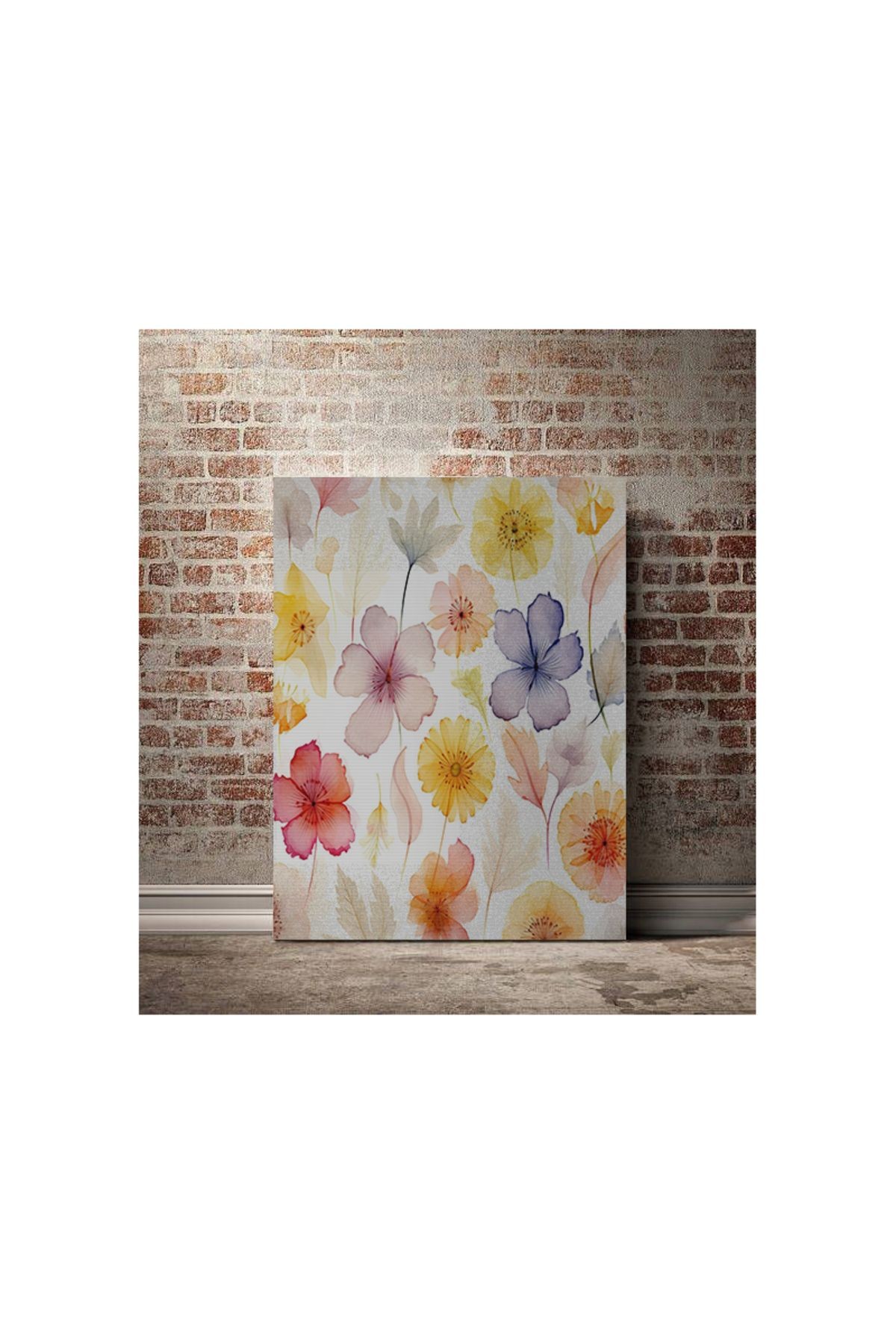 Kanvas Tablo Krem Temalı Floral Desenli Modern Tablo
