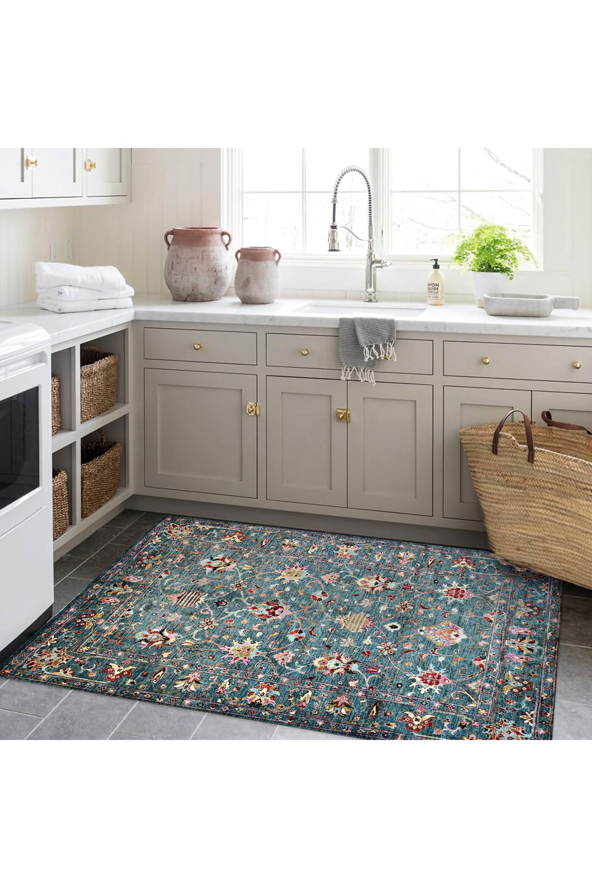 Mete Koleksiyonu Turkuaz Temalı Geleneksel Motif Desenli Vintage Dekoratif Halı 44