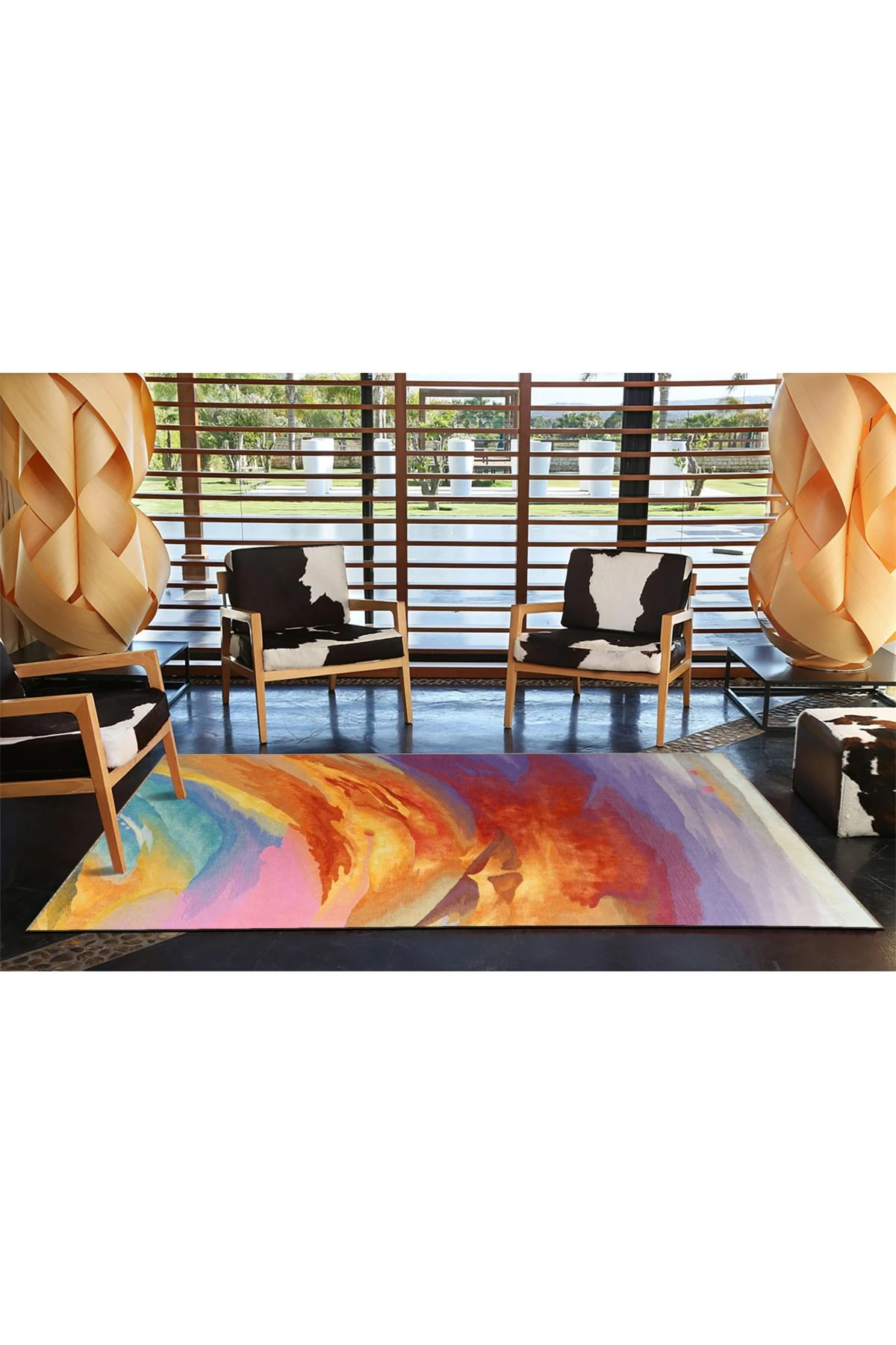 Çok Renkli Abstract Soyut Desenli Saçaklı Modern Dekoratif Halı 3981