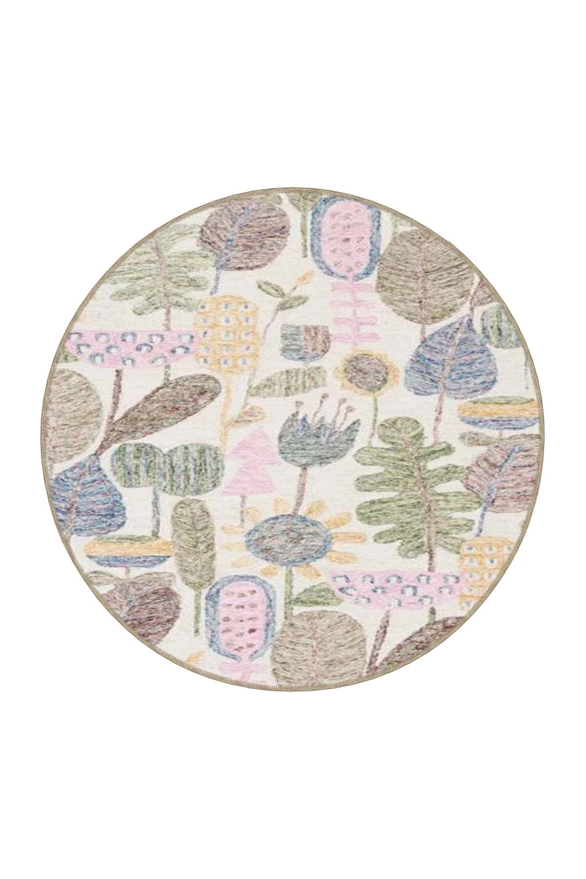 Krem Kaktüs Pastel Boyalı Çiçekli Sarmaşık Dokuma Taban Yıkanabilir Halı miravip8343