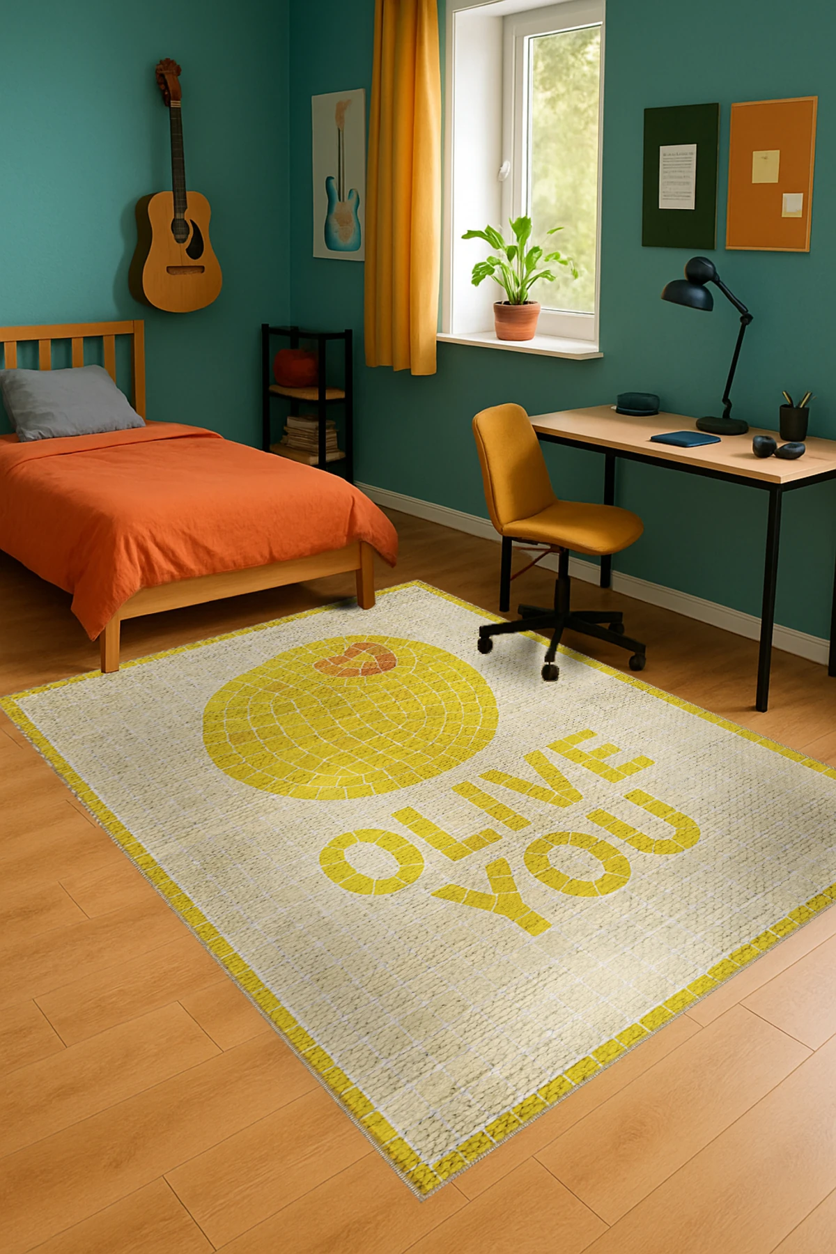 MOSSO Chillies Yazılı Desen Dokuma Taban Vintage Dekoratif Halımosso989