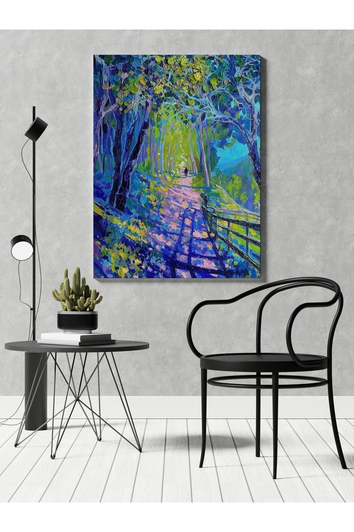 Kanvas Tablo Yol Ağaç Çayır Çimen Desenli Modern Tablo