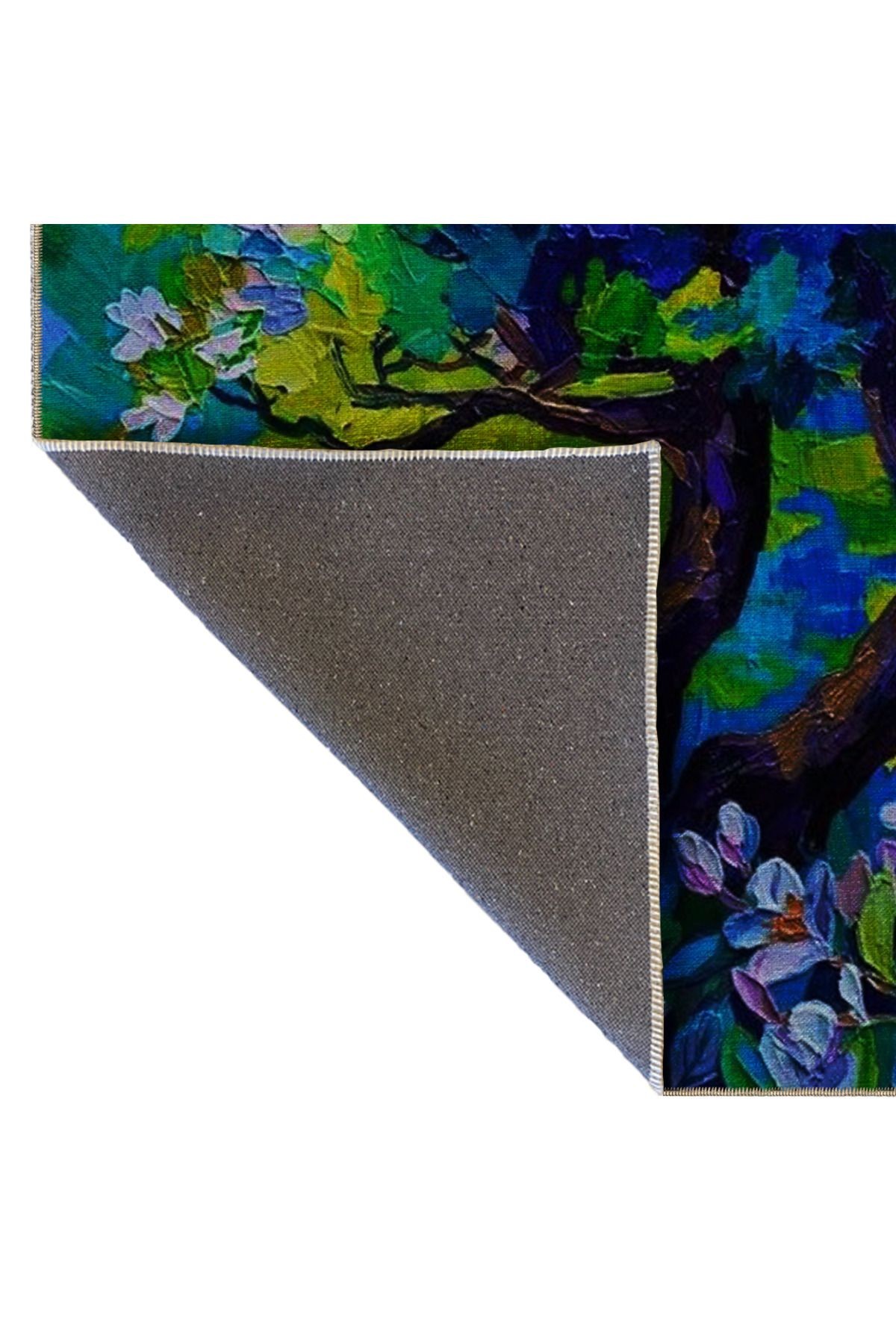 Soyut Tasarım Pastel Renkler Ağaç ve Çiçek Desenli Modern Dekoratif Halı 5381