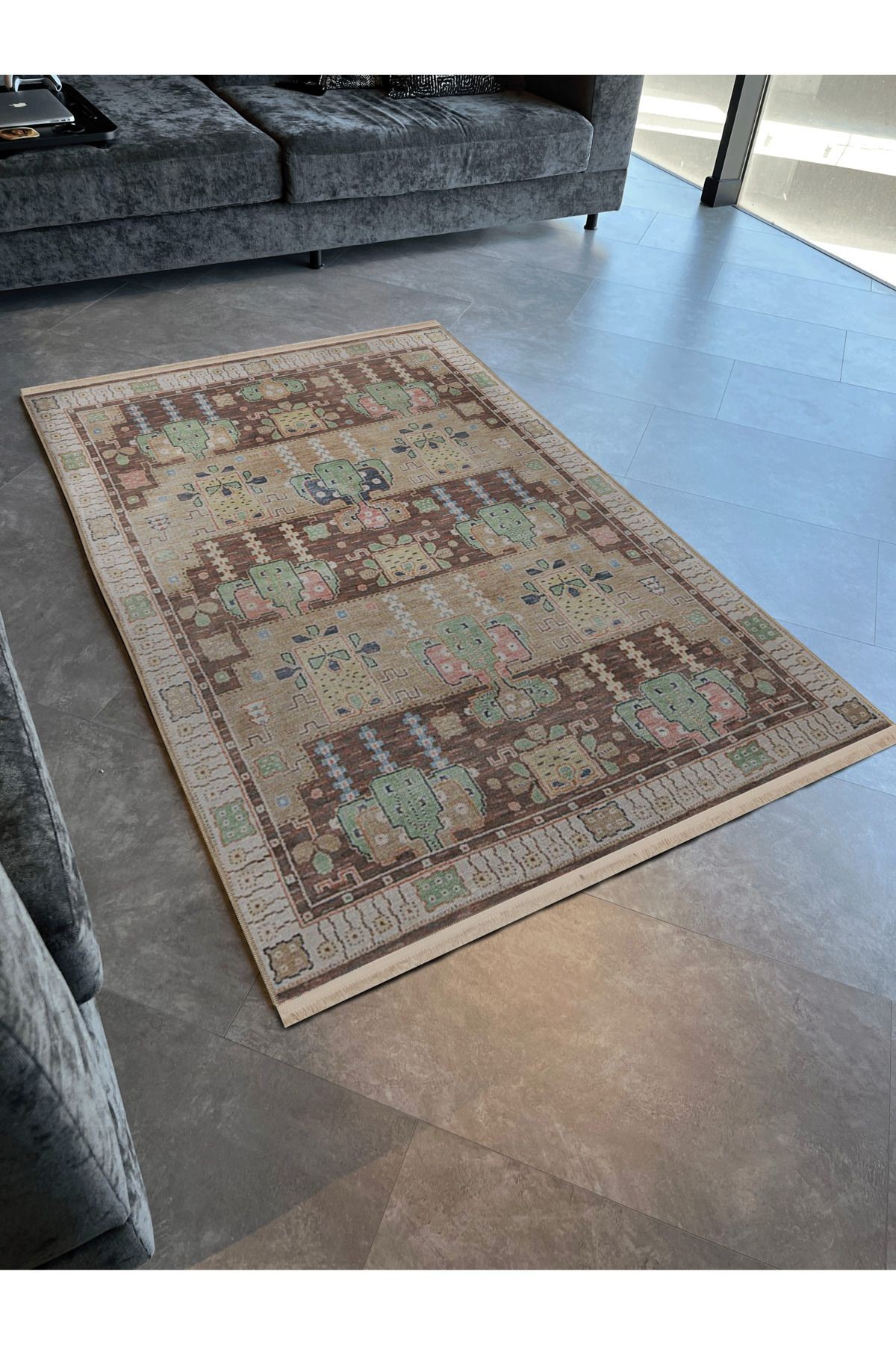 Çok Renkli Etnik Geleneksel Motif Desenli Kreatif Vintage Dekoratif Halı 2800