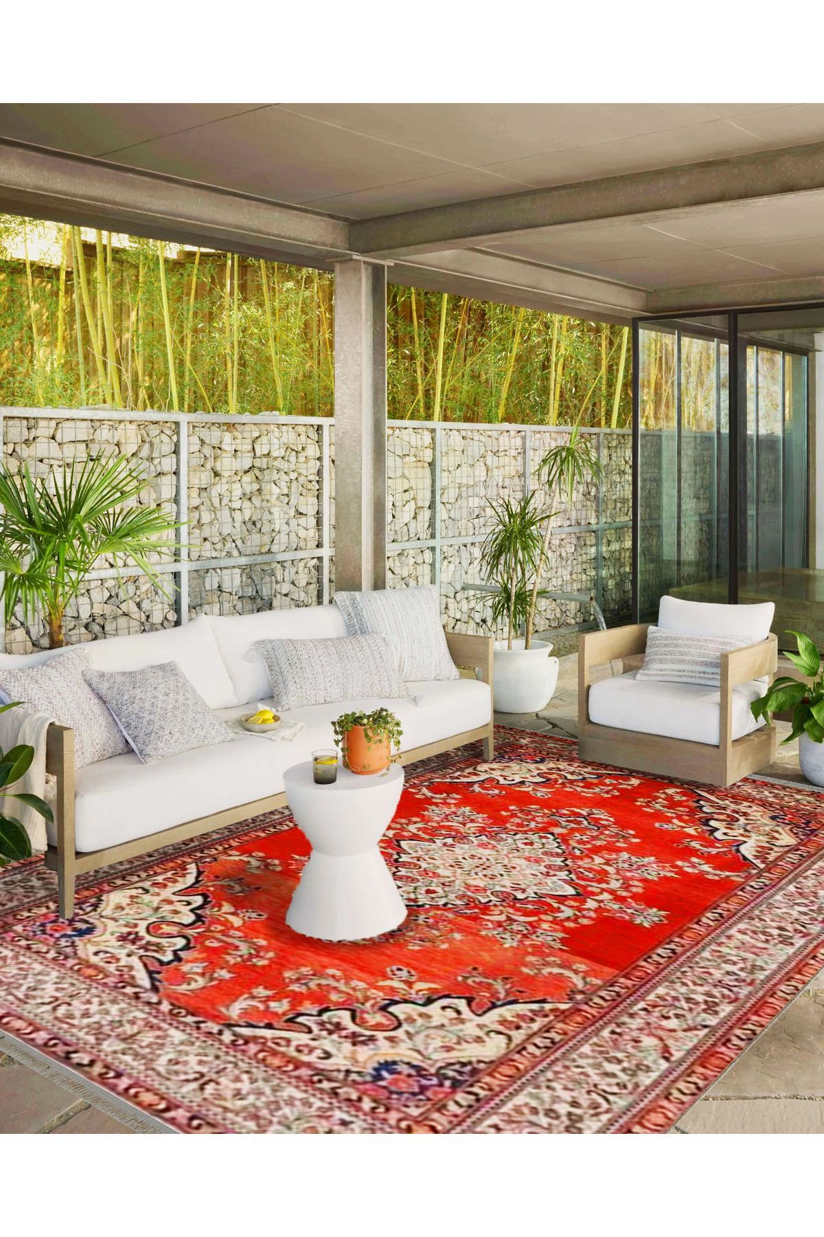 İnci Koleksiyonu Kırmızı Tema Çiçekli Etnik Desenli Dokuma Taban Vintage Dekoratif Halı inci41