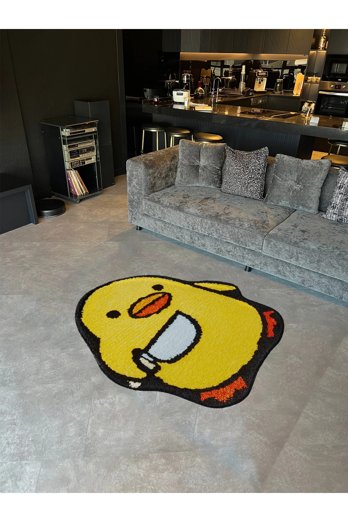 MOSSO Sarı Tema Ördek Figürü Desenli Dokuma Taban Modern Dekoratif Halı mosso346