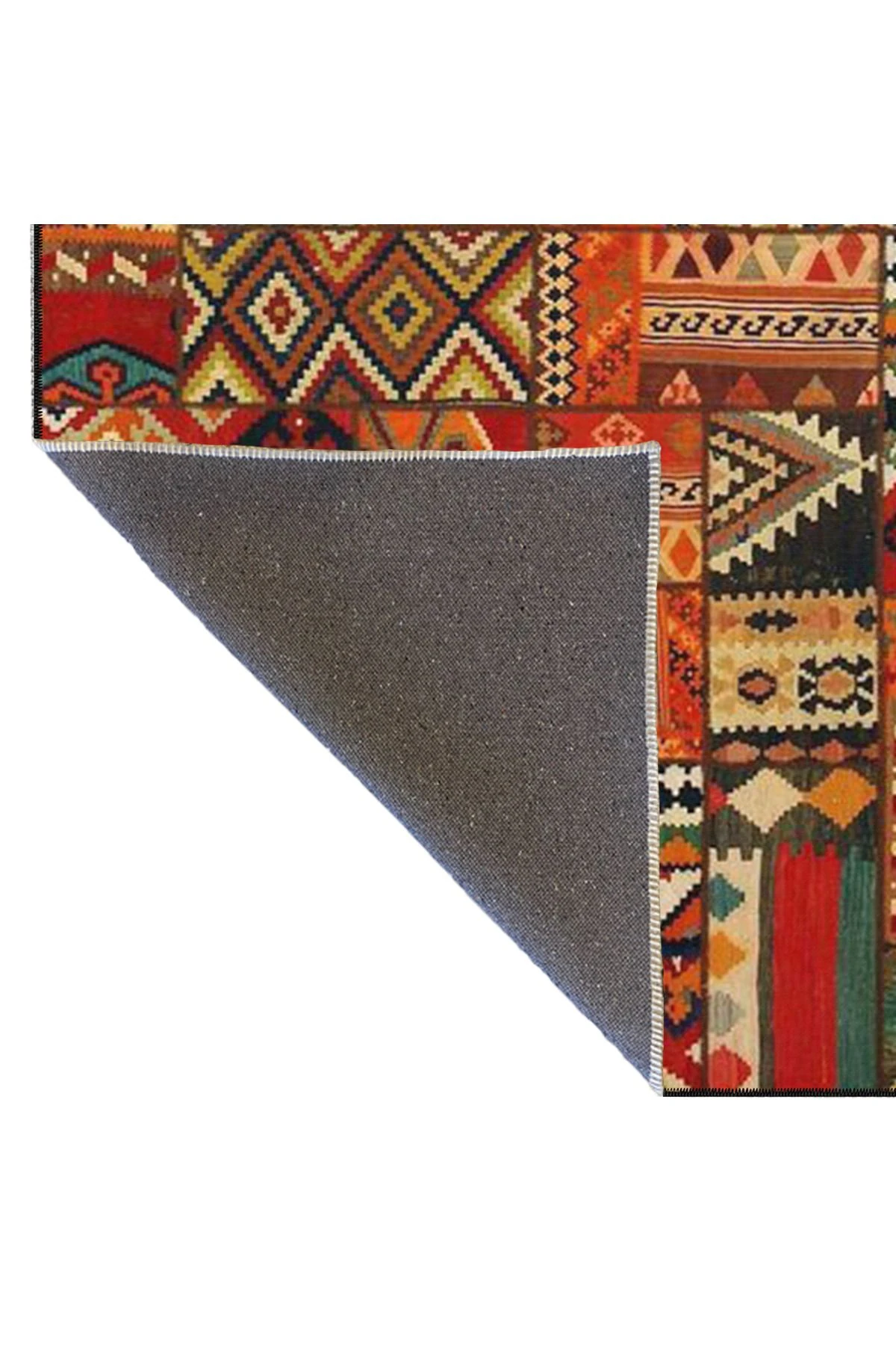 Geleneksel Kahverengi Çok Renkli Desenli Dokuma Taban ve Dekoratif Yıkanabilir Halı miravip8536