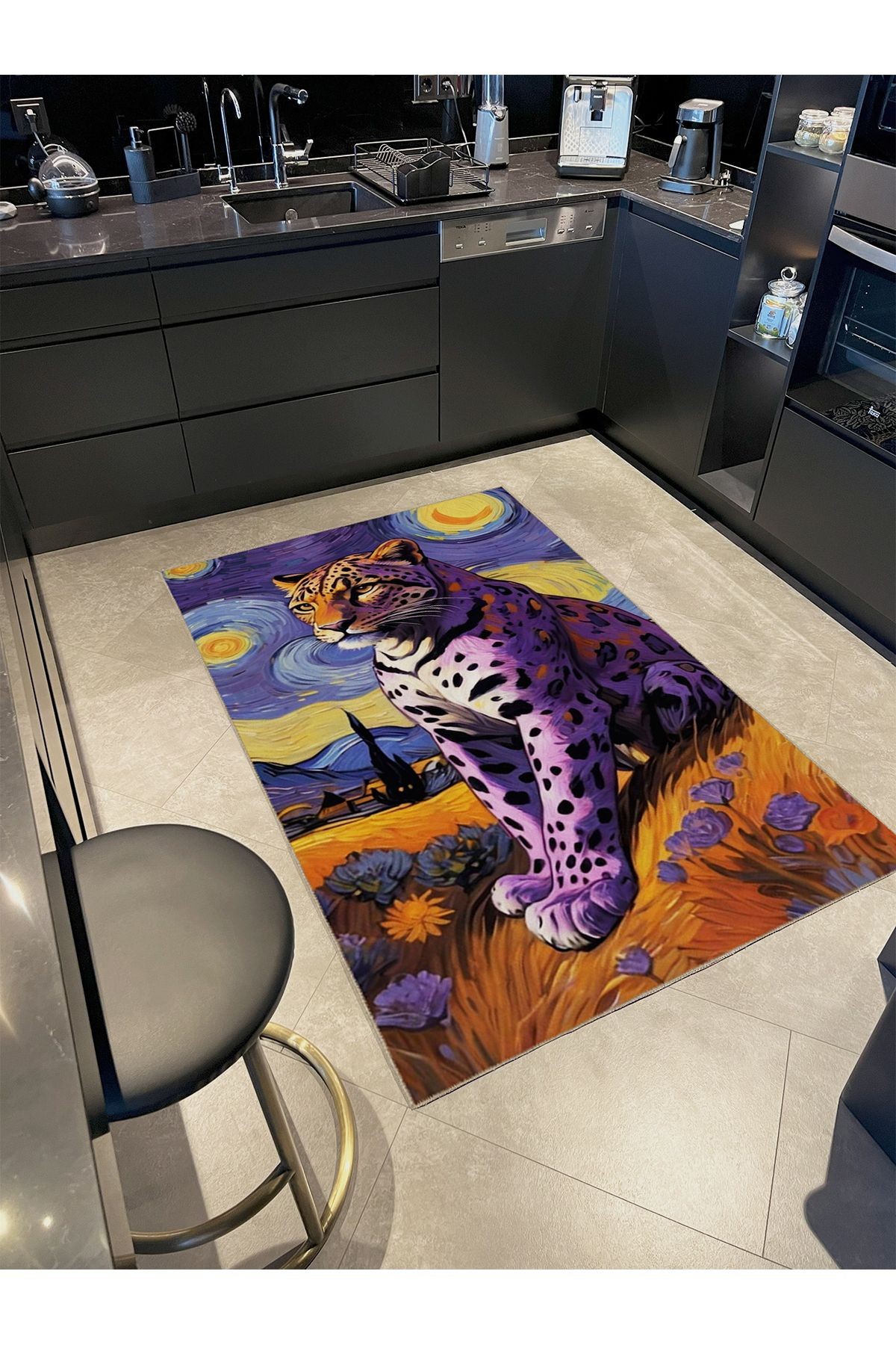 Atlas Koleksiyonu Soyut Tasarım Leopar Desenli Kreatif Modern Dekoratif Halı 52